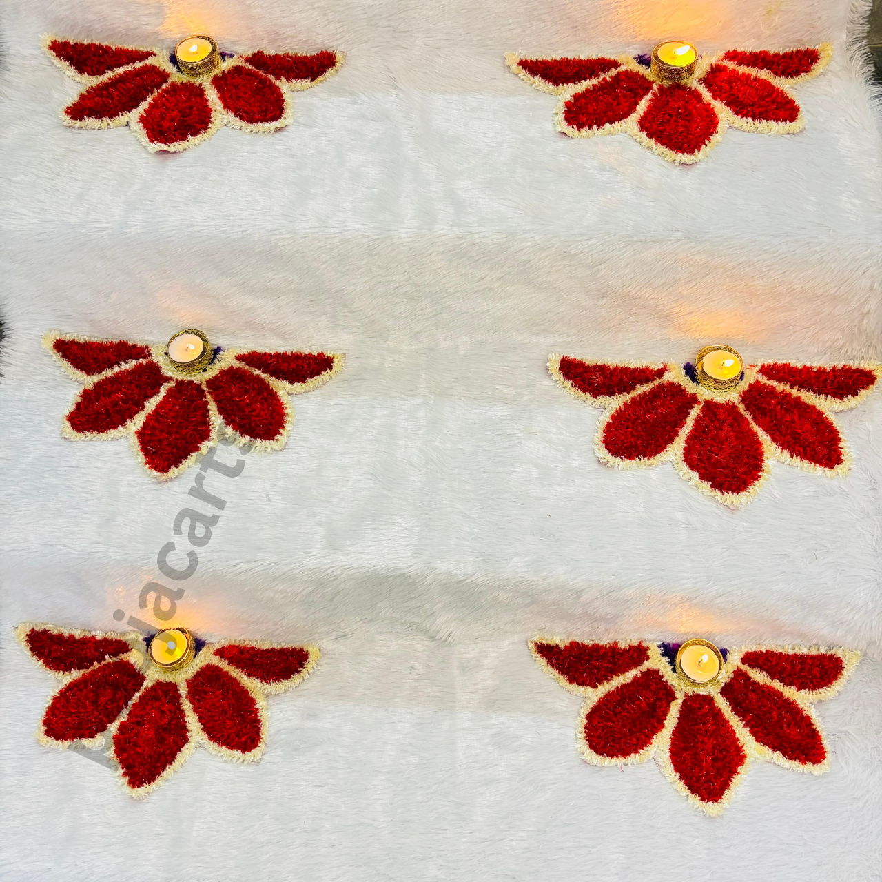 Handmade Fur Woolen Rangoli Set of 6 (Red)