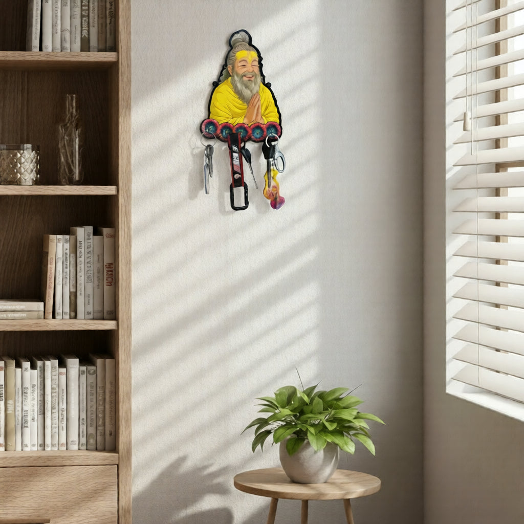 Premanand Maharaj Ji Key Holder for Home Entrance | Decorative Wall Hanging Key Stand