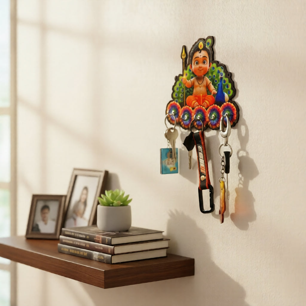 Murugan Kartikeya Key Holder for Home Entrance | Decorative Wall Hanging Key Stand