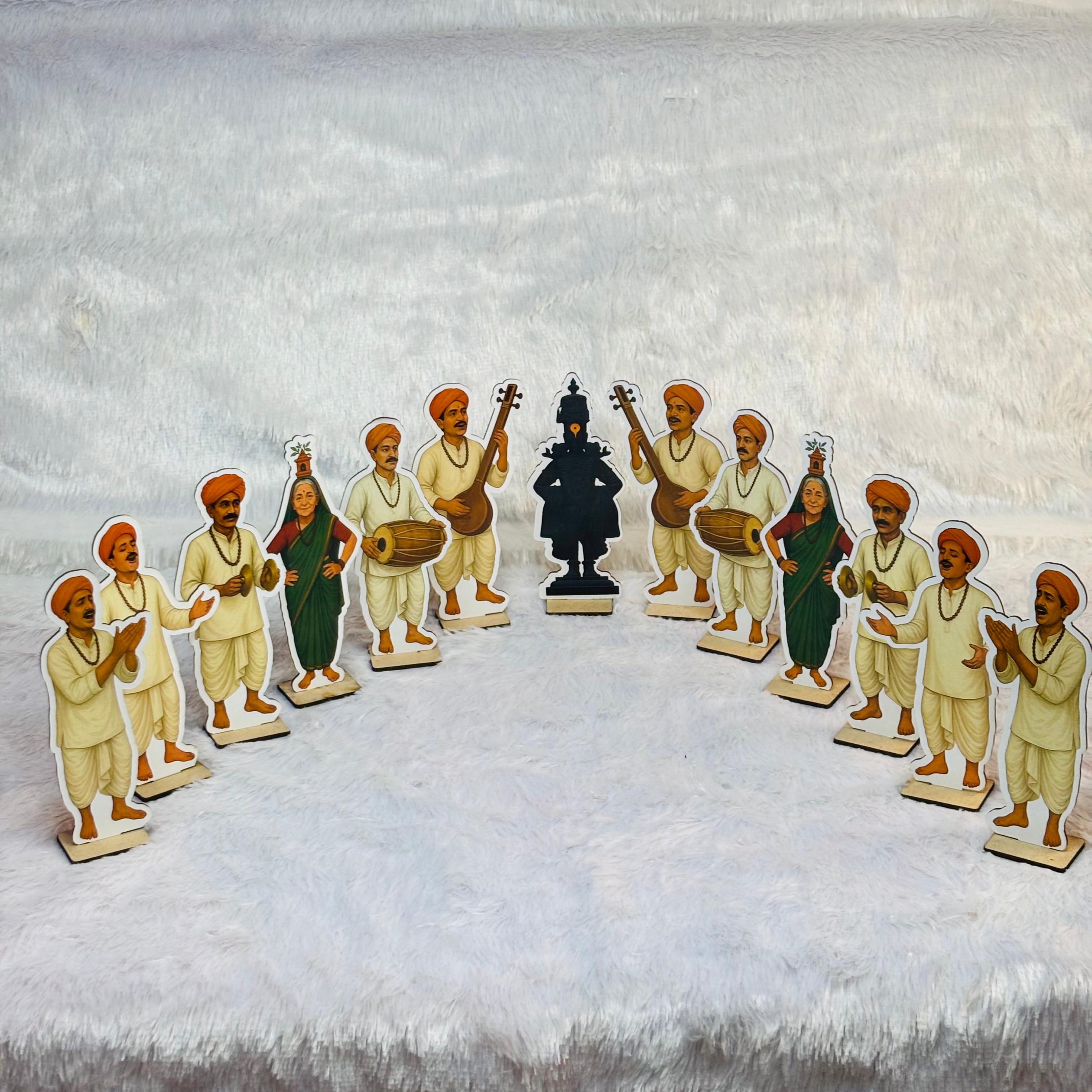 Varkari Wooden Set For Ganpati Decoration (Set of 13)