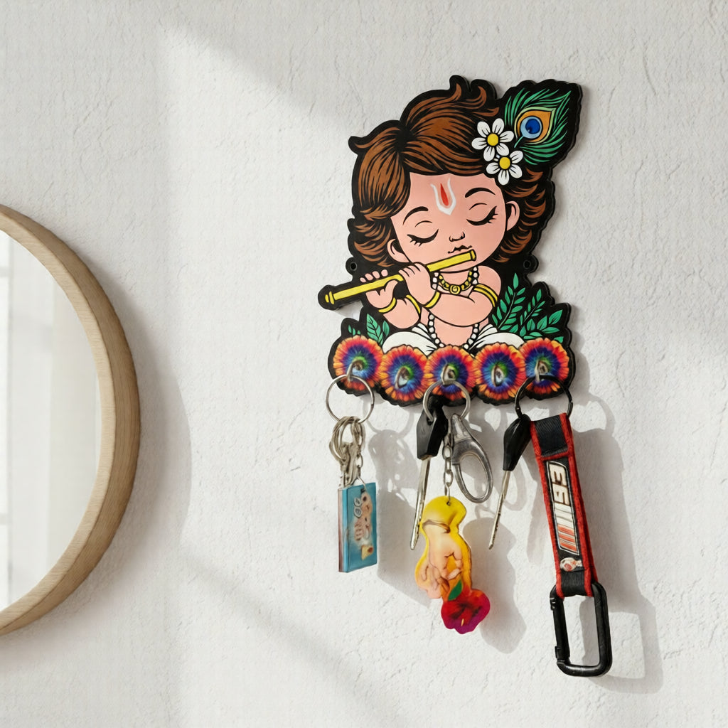 Little Krishna Key Holder for Home Entrance | Decorative Wall Hanging Key Stand