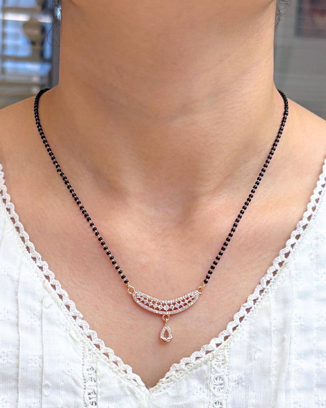Kimaya Rose Gold Full black Beads Mangalsutra