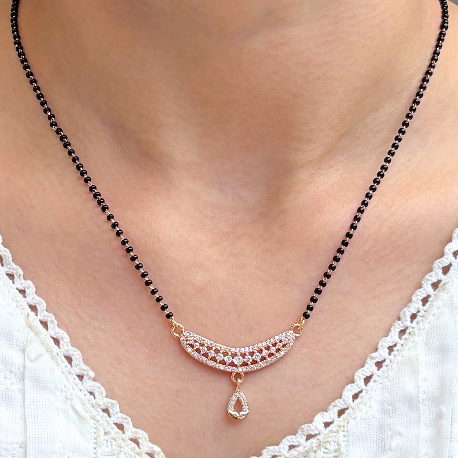 Kimaya Rose Gold Full black Beads Mangalsutra