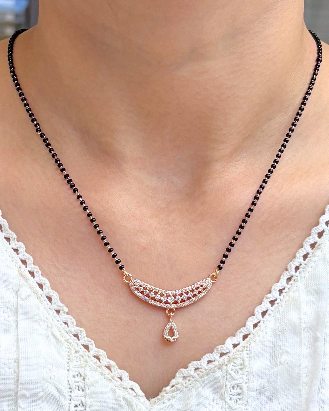 Kimaya Rose Gold Full black Beads Mangalsutra