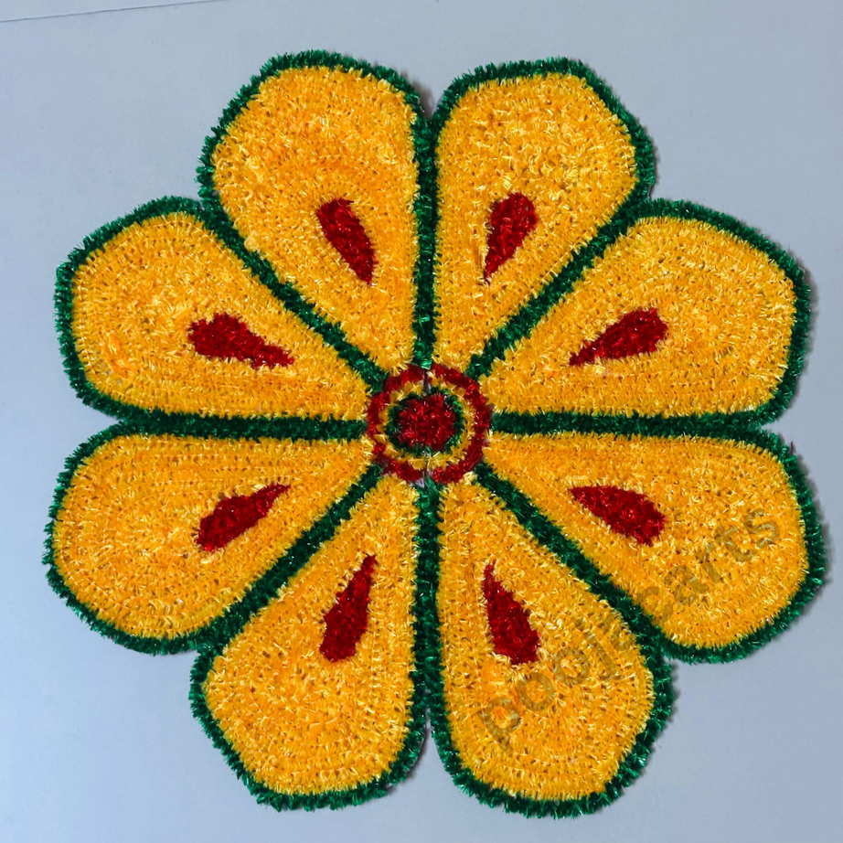 Diwali Special Hand Making Fur Woolen Rangoli Mat (Yellow & Red)