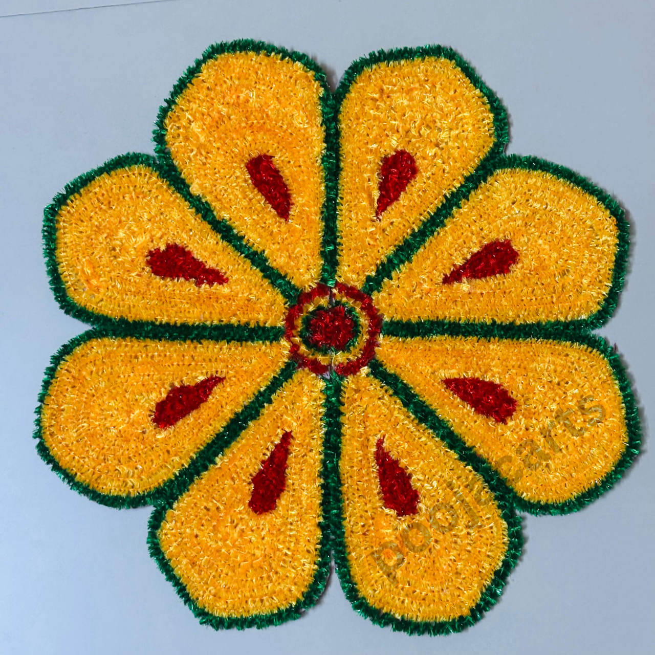 Diwali Special Hand Making Fur Woolen Rangoli Mat (Yellow & Red)