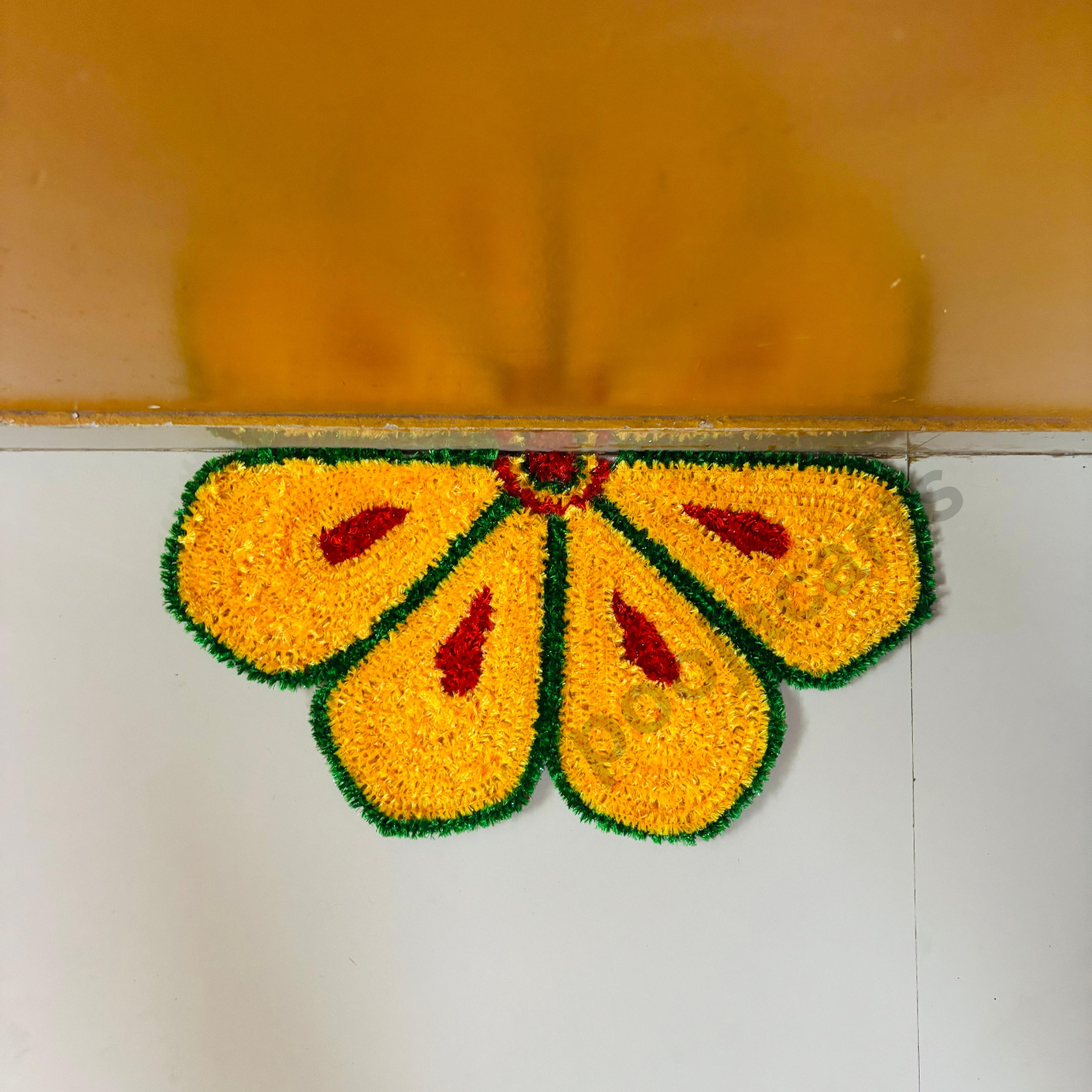 Diwali Special Hand Making Fur Woolen Rangoli Mat (Yellow & Red)