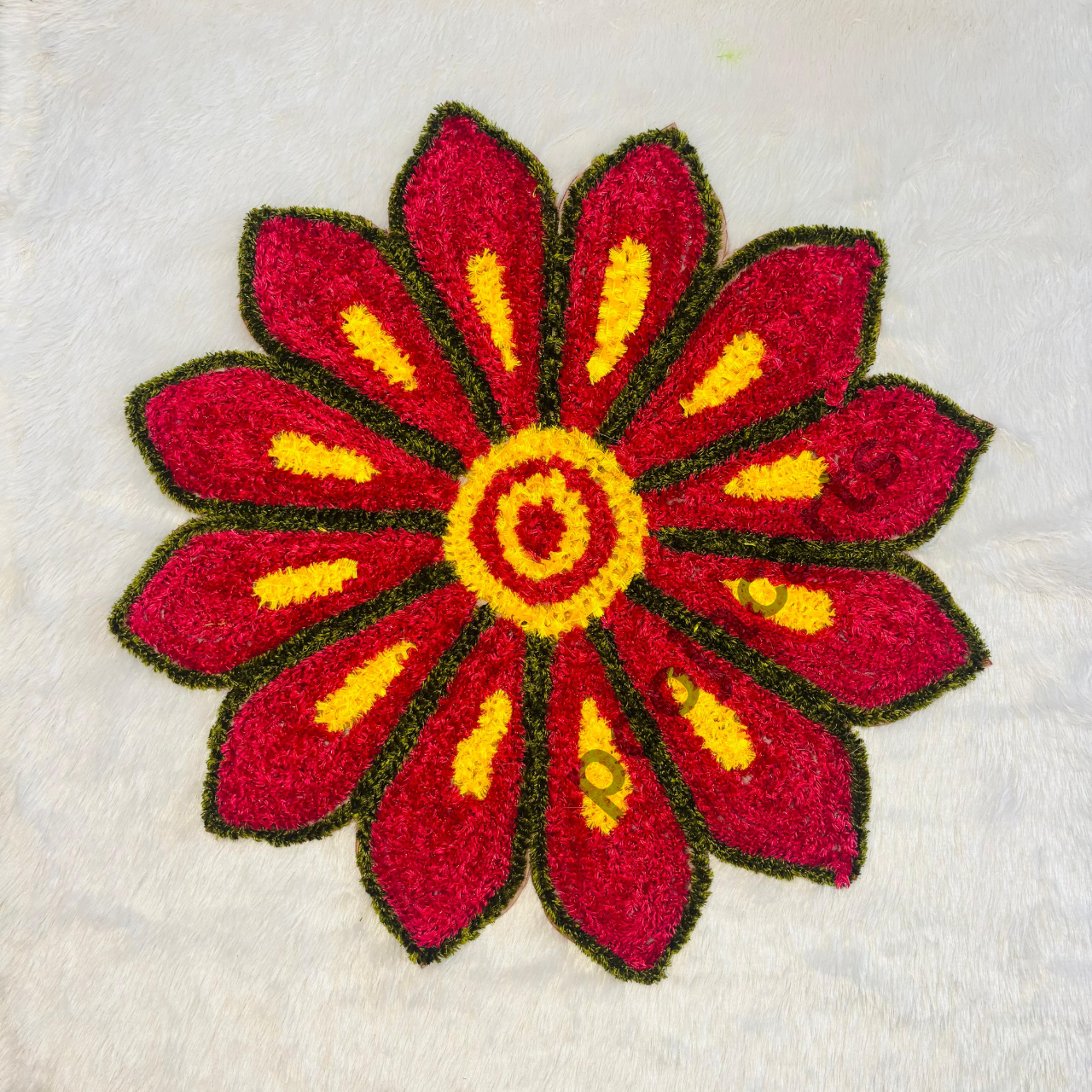 Handmade Woolen Rangoli –Pink Fur Design