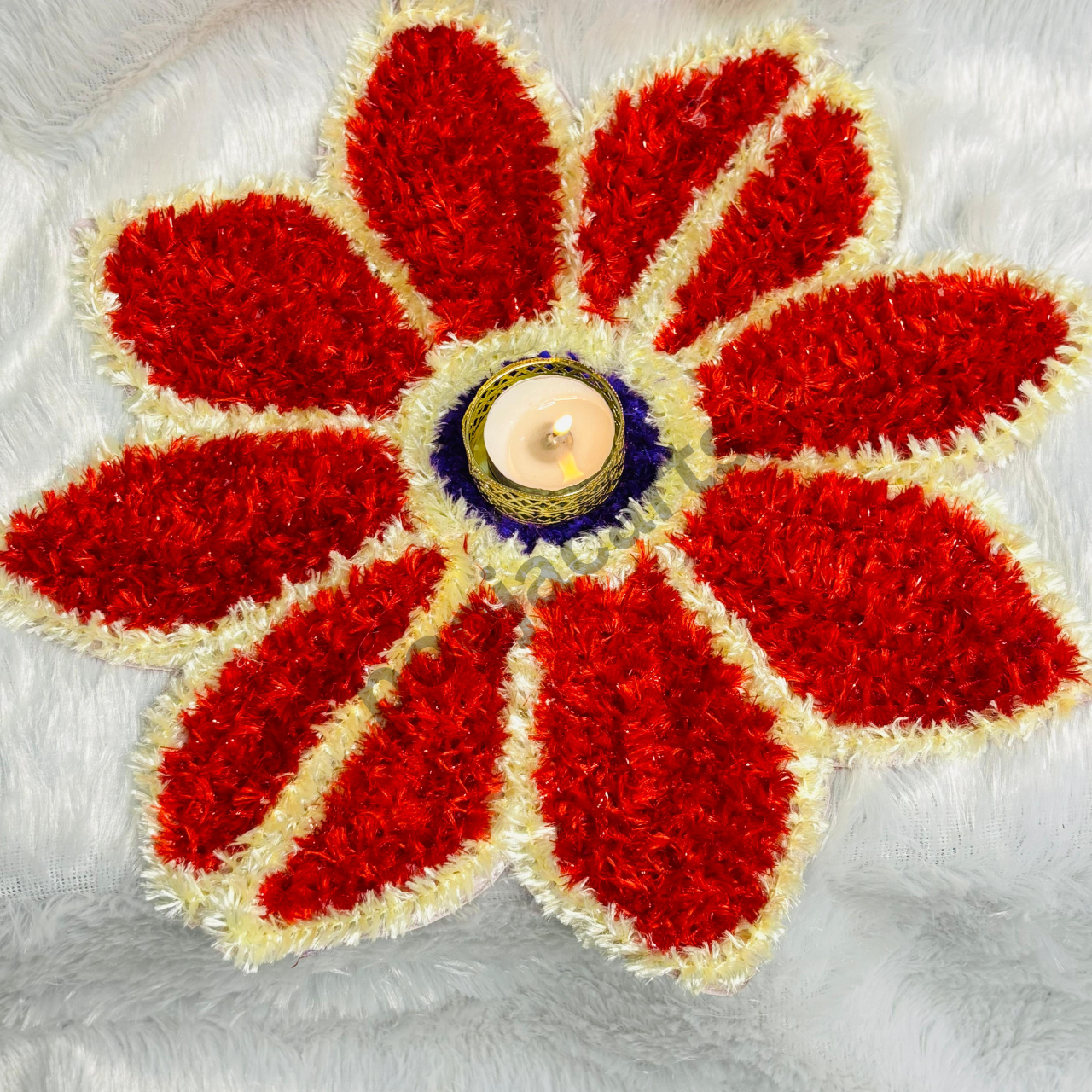 Handmade Fur Woolen Rangoli Set of 6 (Red)