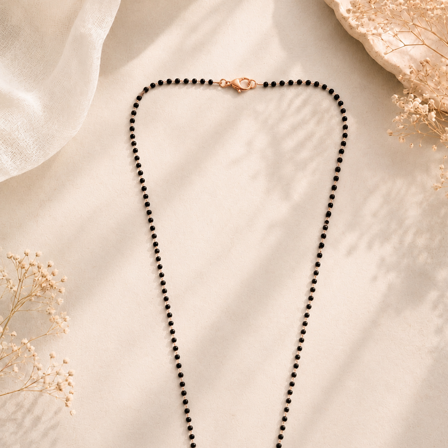 Kimaya Rose Gold Full black Beads Mangalsutra