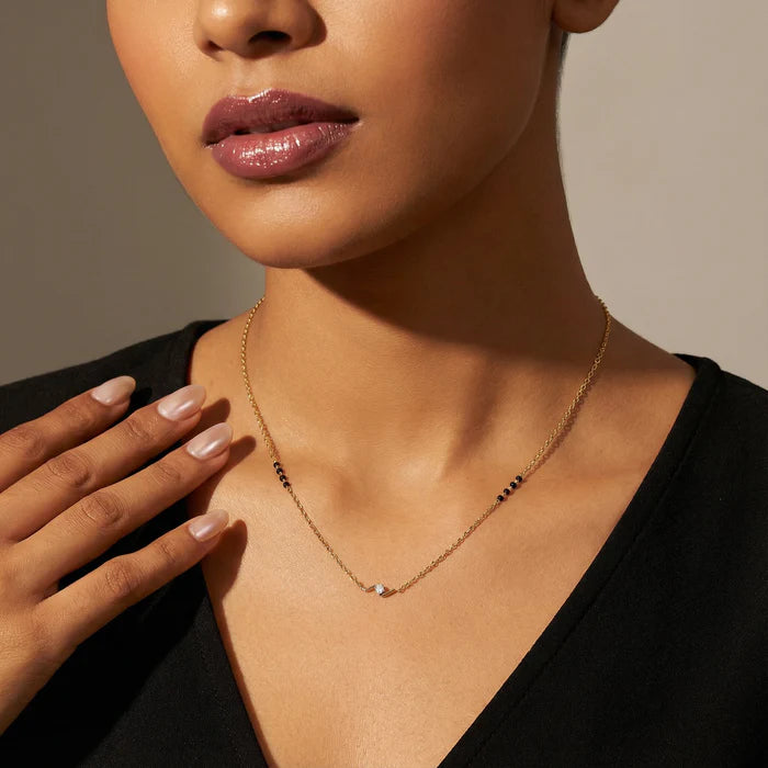 Classic Wave Diamond Mangalsutra for Women Modern Wave Single-Stone Mangalsutra Necklace