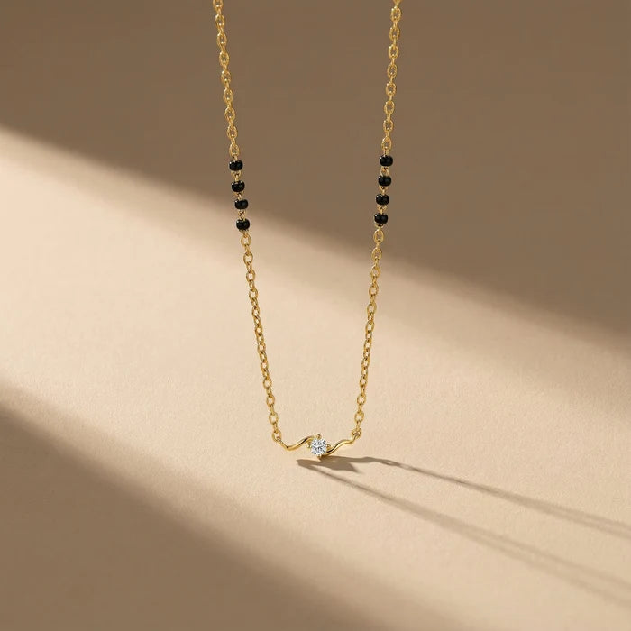 Classic Wave Diamond Mangalsutra for Women Modern Wave Single-Stone Mangalsutra Necklace