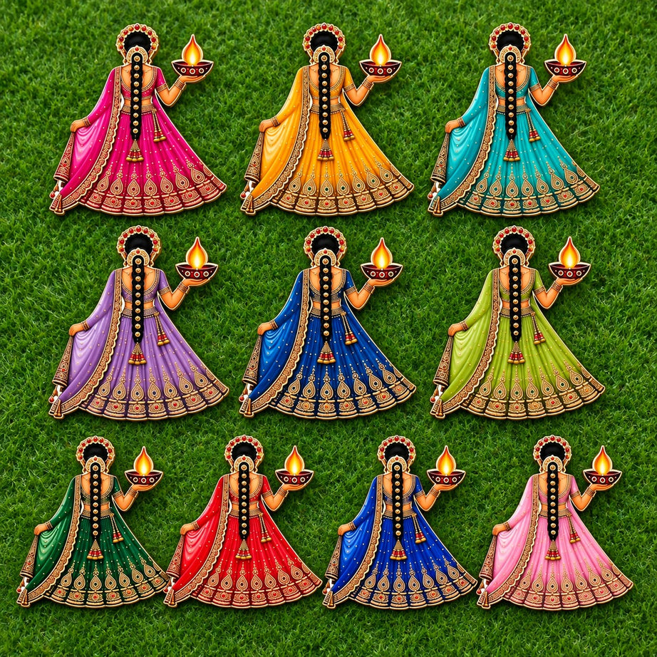 Premium wooden Lady with diya set of 10