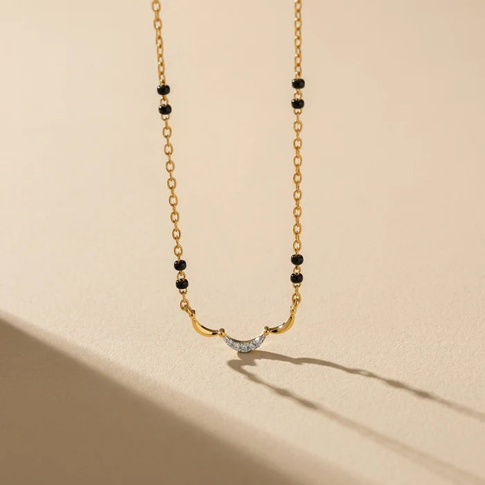 Grown Diamond Mangalsutra for Women | Elegant Gold-Plated Chain with Black Beads & Diamond Pendant | Traditional & Modern Daily Wear Jewellery