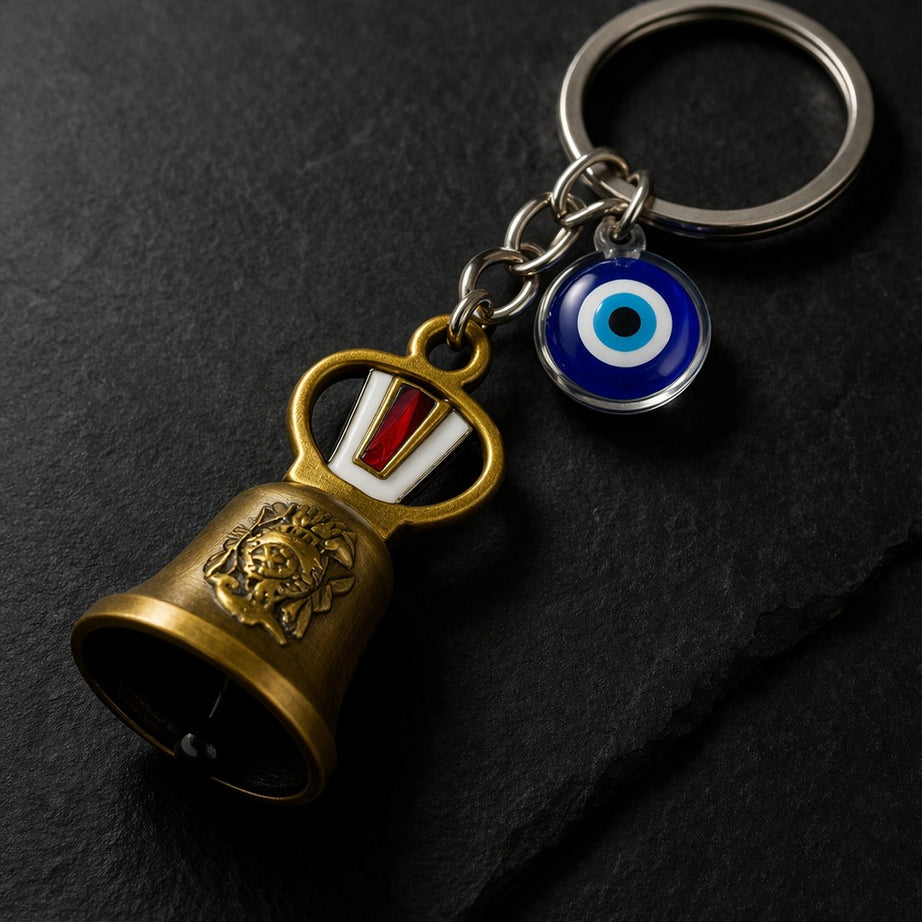 Shree Venkatesh Guardian Bell Keychain – Divine Protection Bike & Car Charm | Lucky Travel Bell for Safety & Blessings (Set of 3)