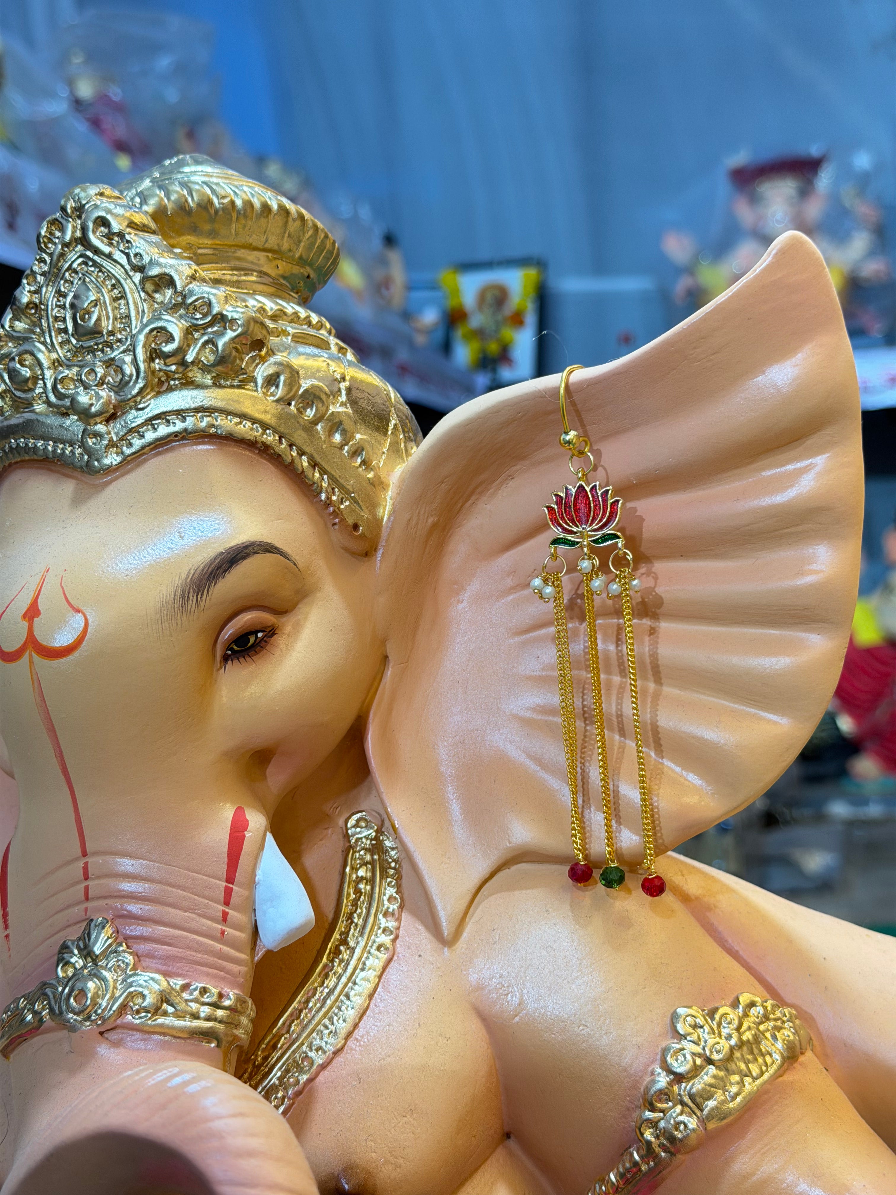 Handmade Lotus Pearl Earings For Bappa