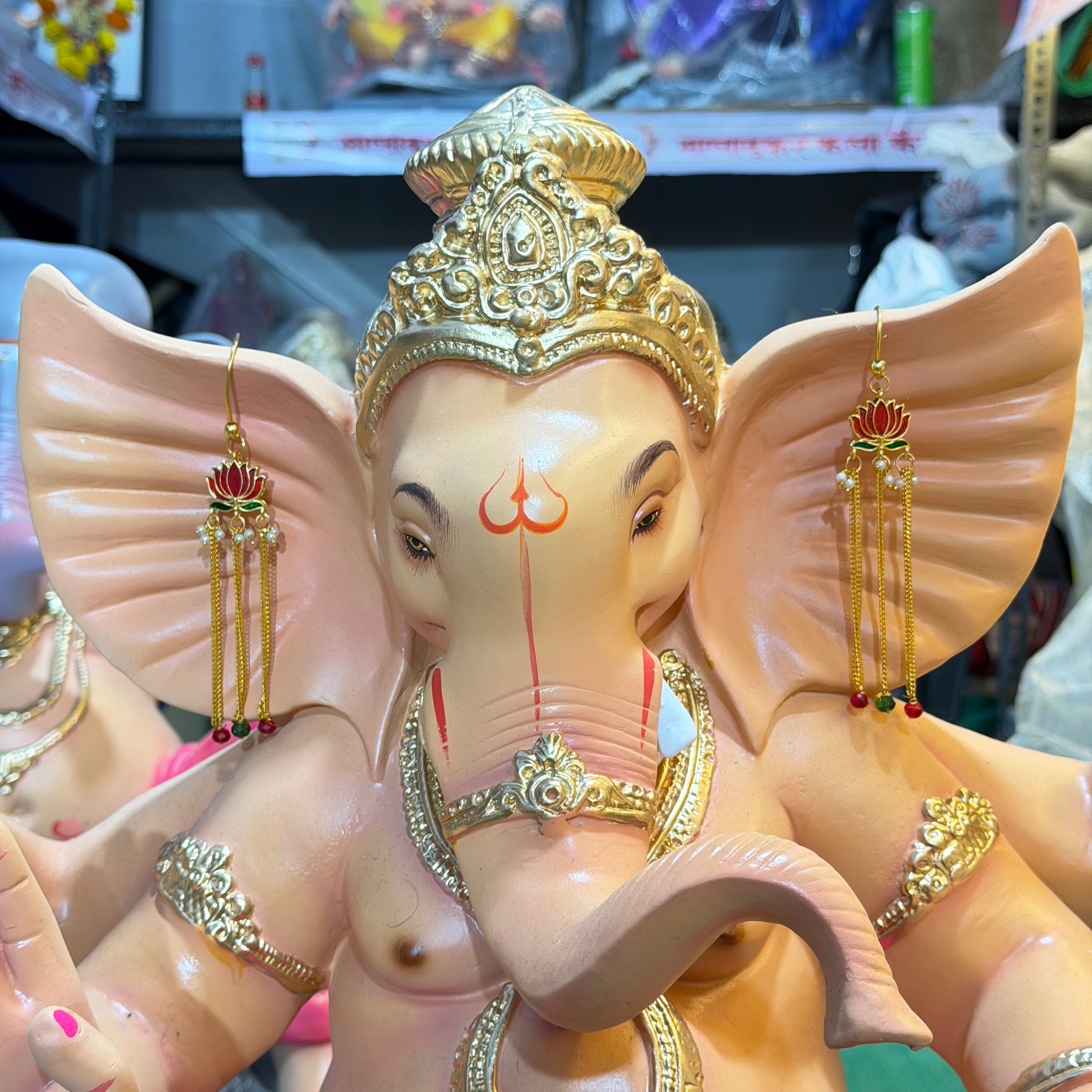 Handmade Lotus Pearl Earings For Bappa
