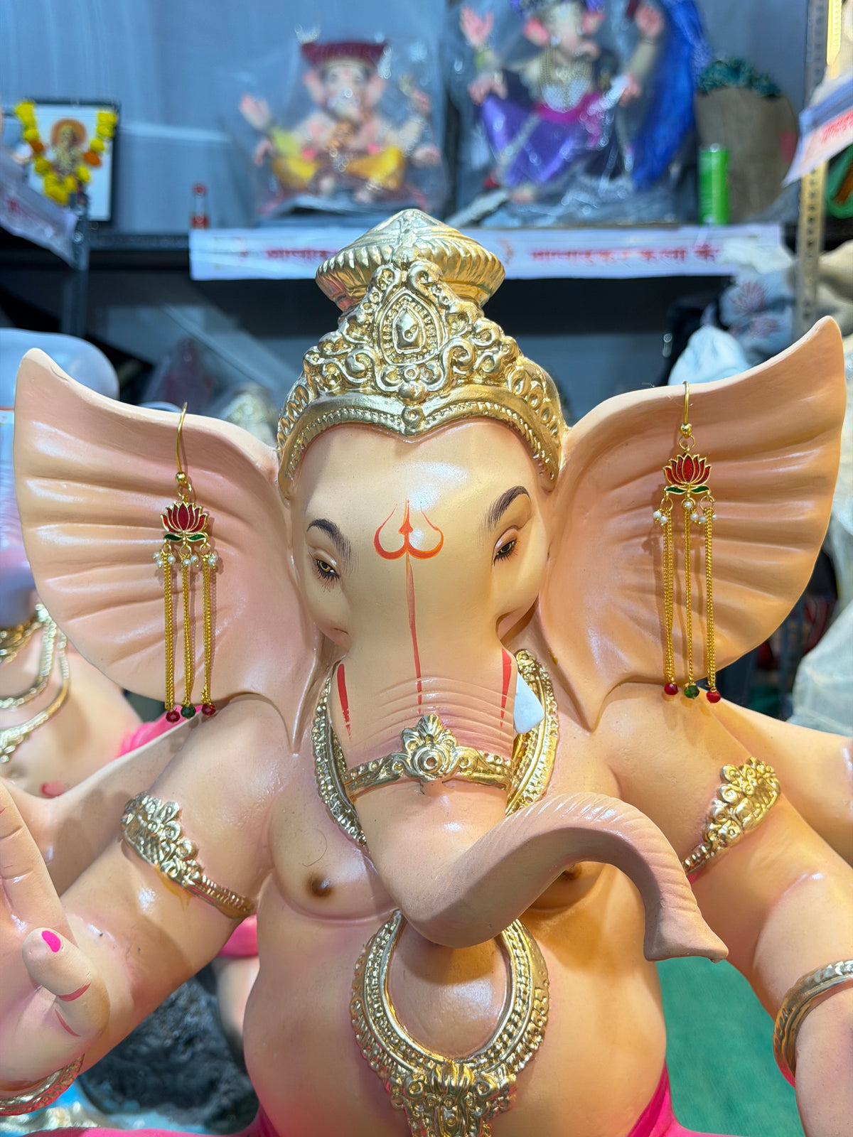 Handmade Lotus Pearl Earings For Bappa