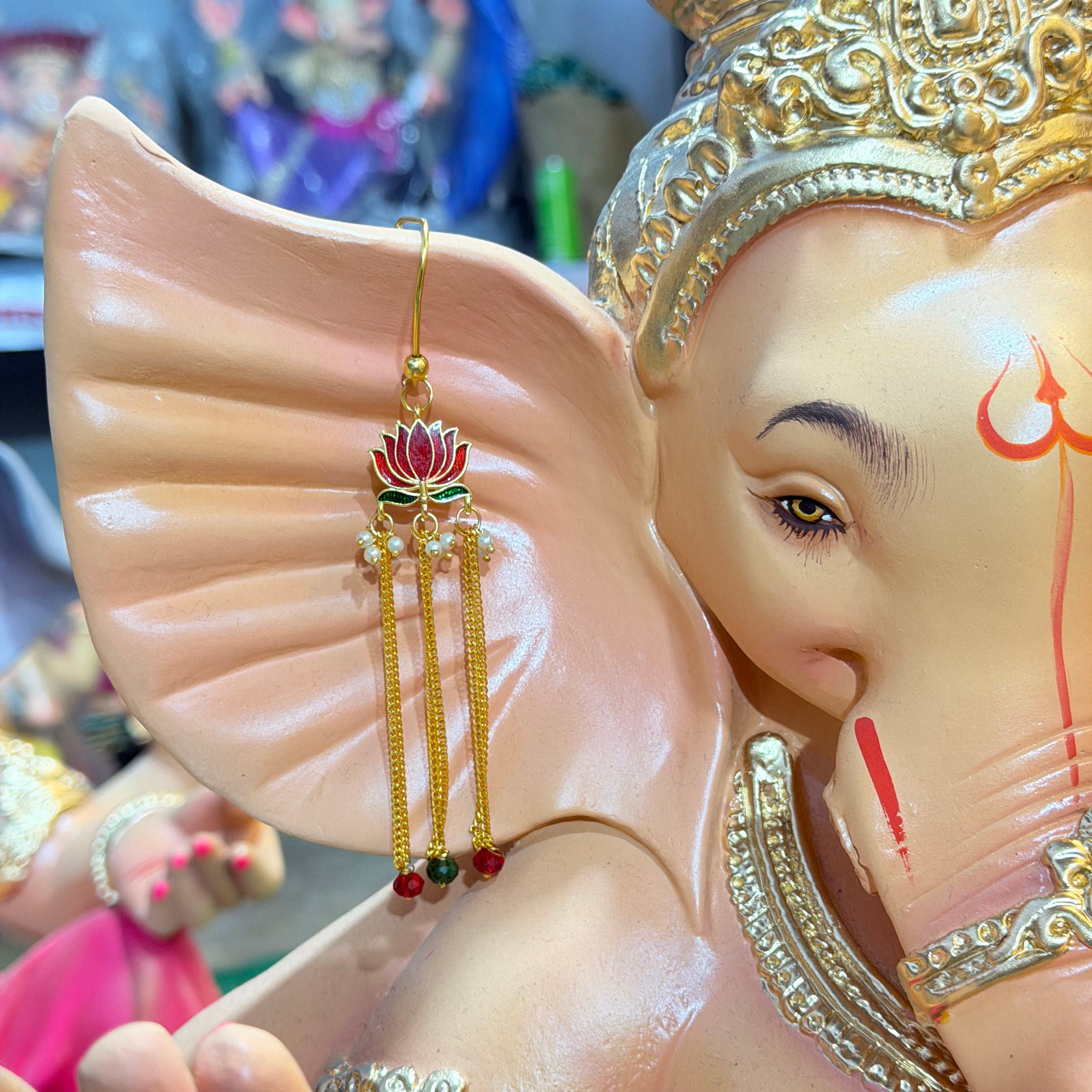Handmade Lotus Pearl Earings For Bappa