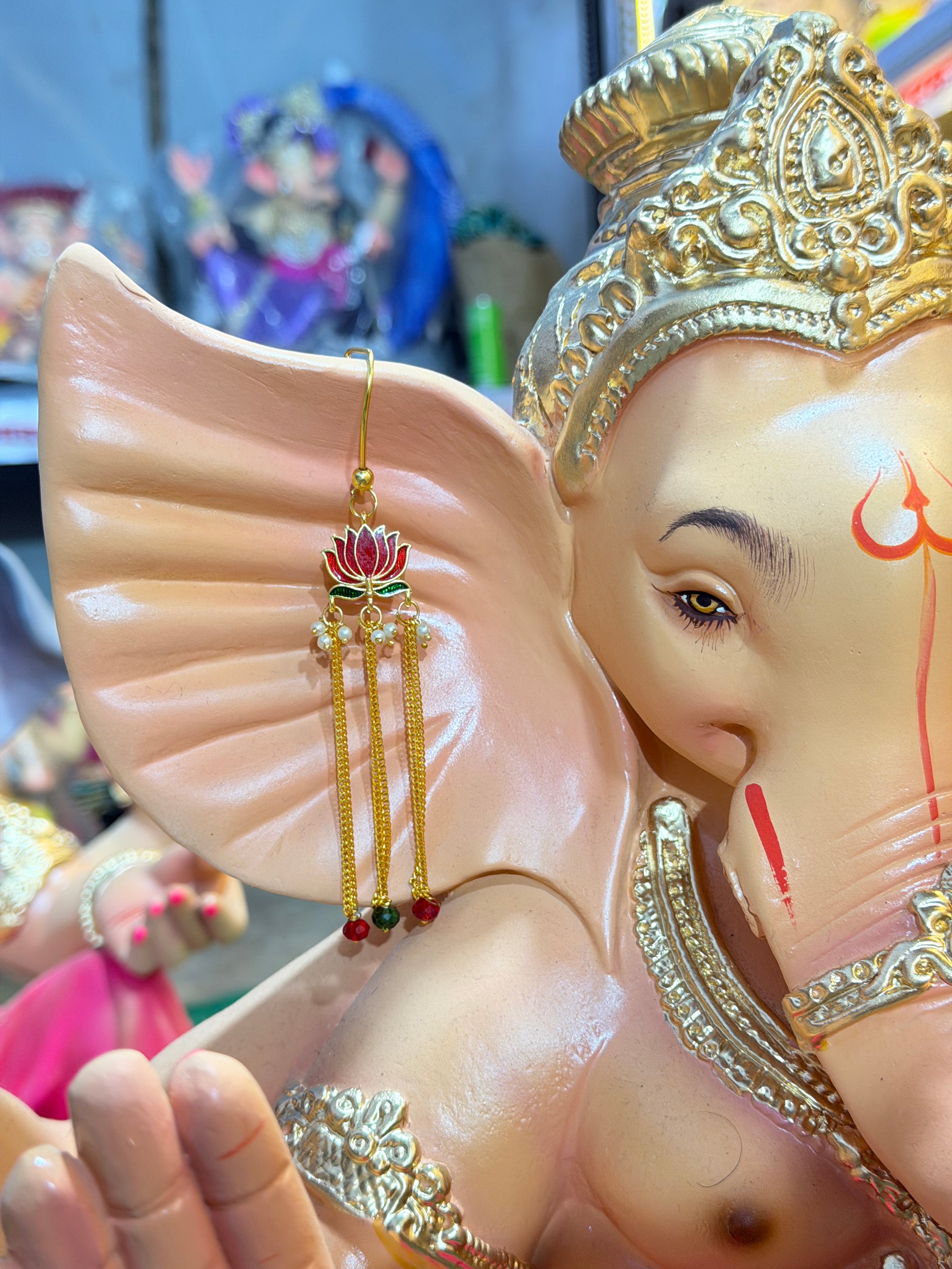Handmade Lotus Pearl Earings For Bappa