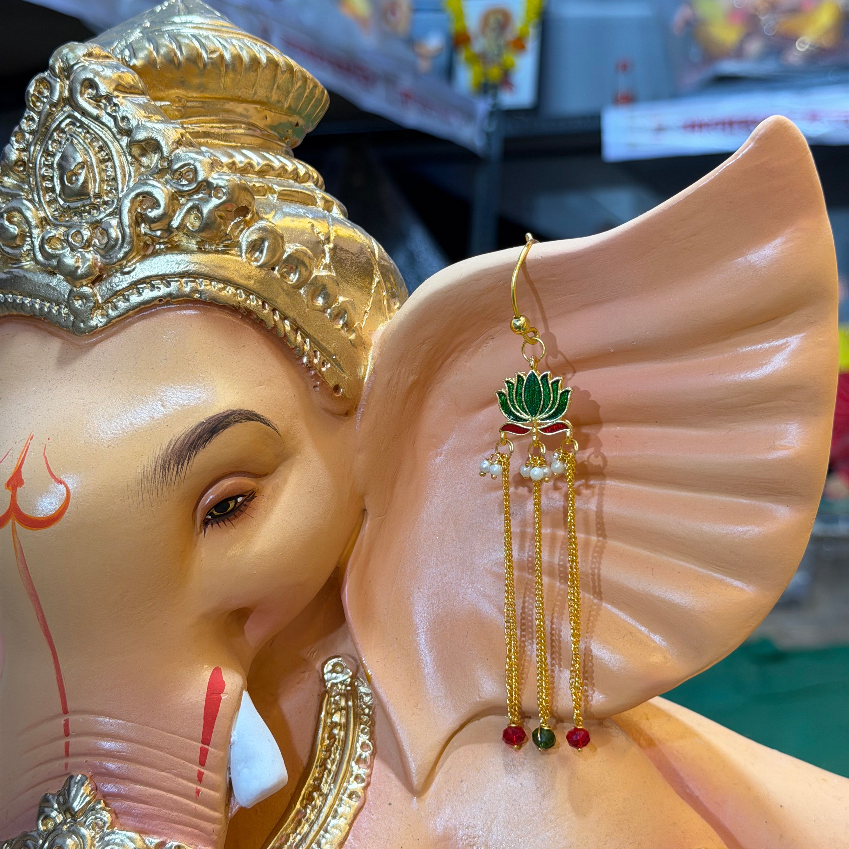 Handmade Lotus Pearl Earings For Bappa