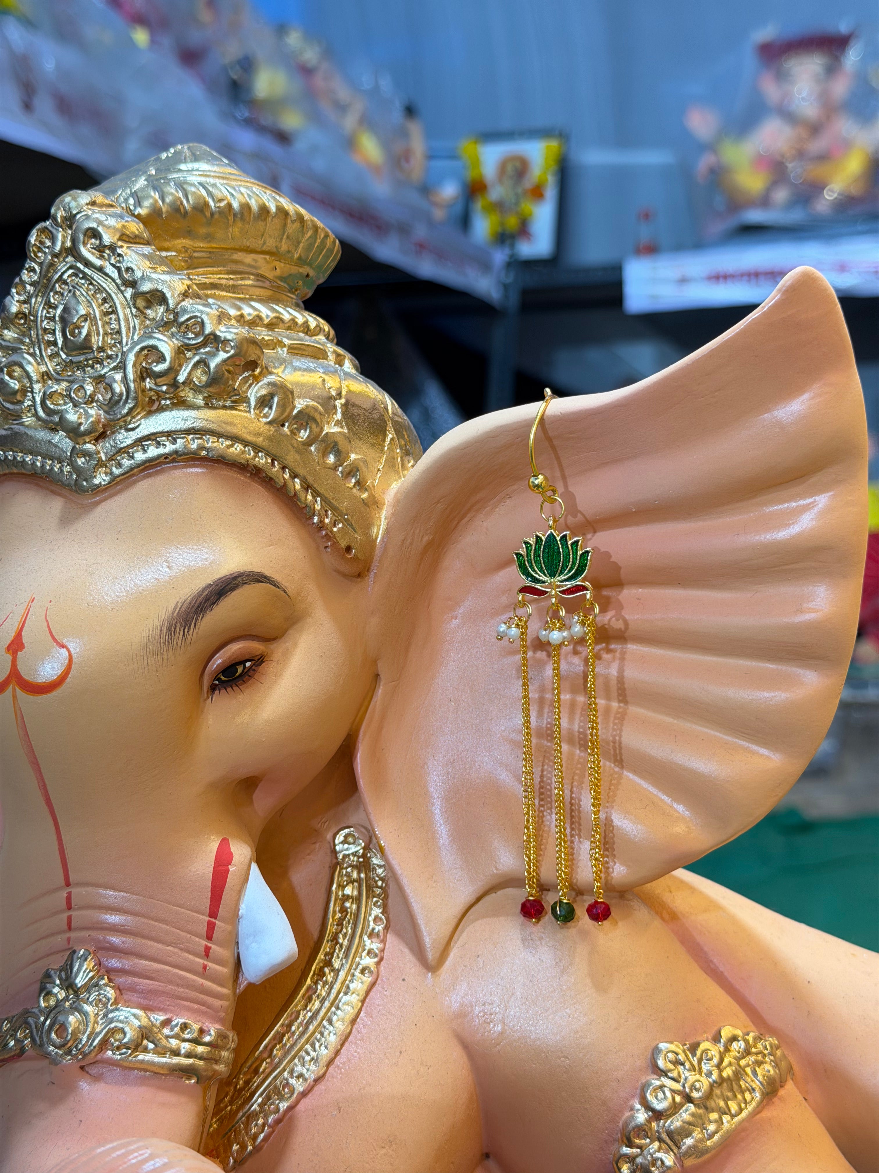 Handmade Lotus Pearl Earings For Bappa