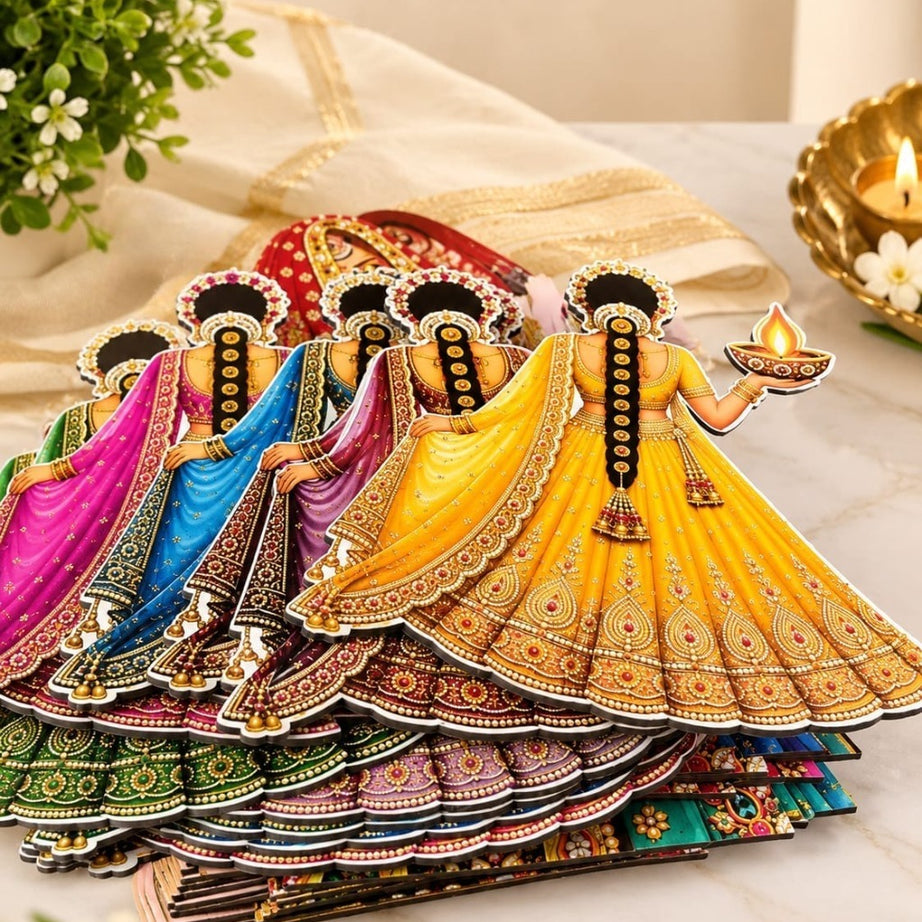 Premium wooden Lady with diya set of 10
