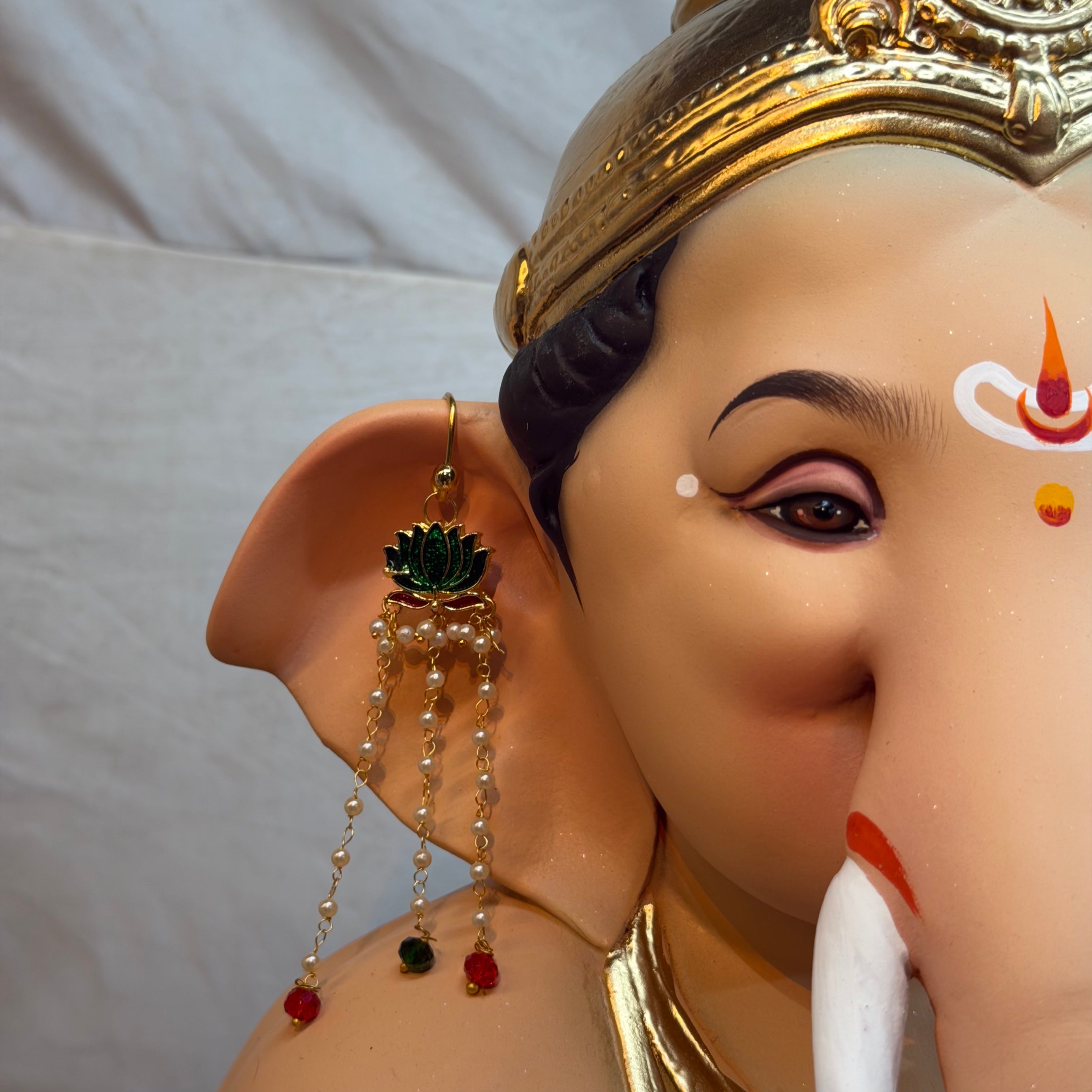 Handmade Lotus Pearl Earings For Bappa