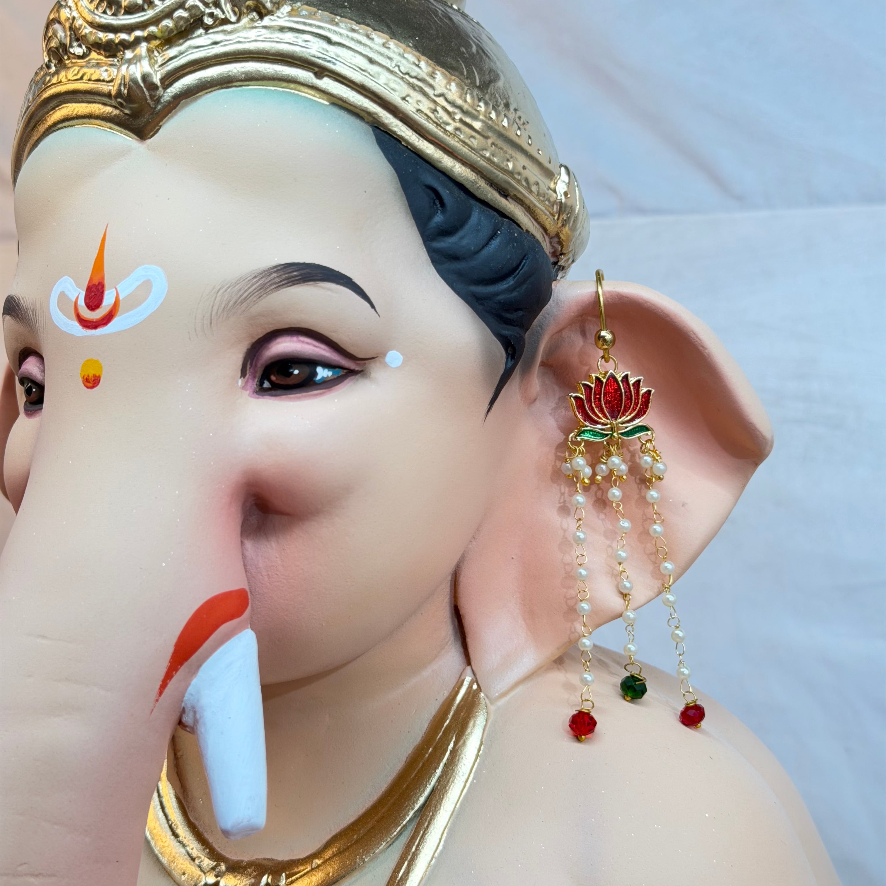 Handmade Lotus Pearl Earings For Bappa