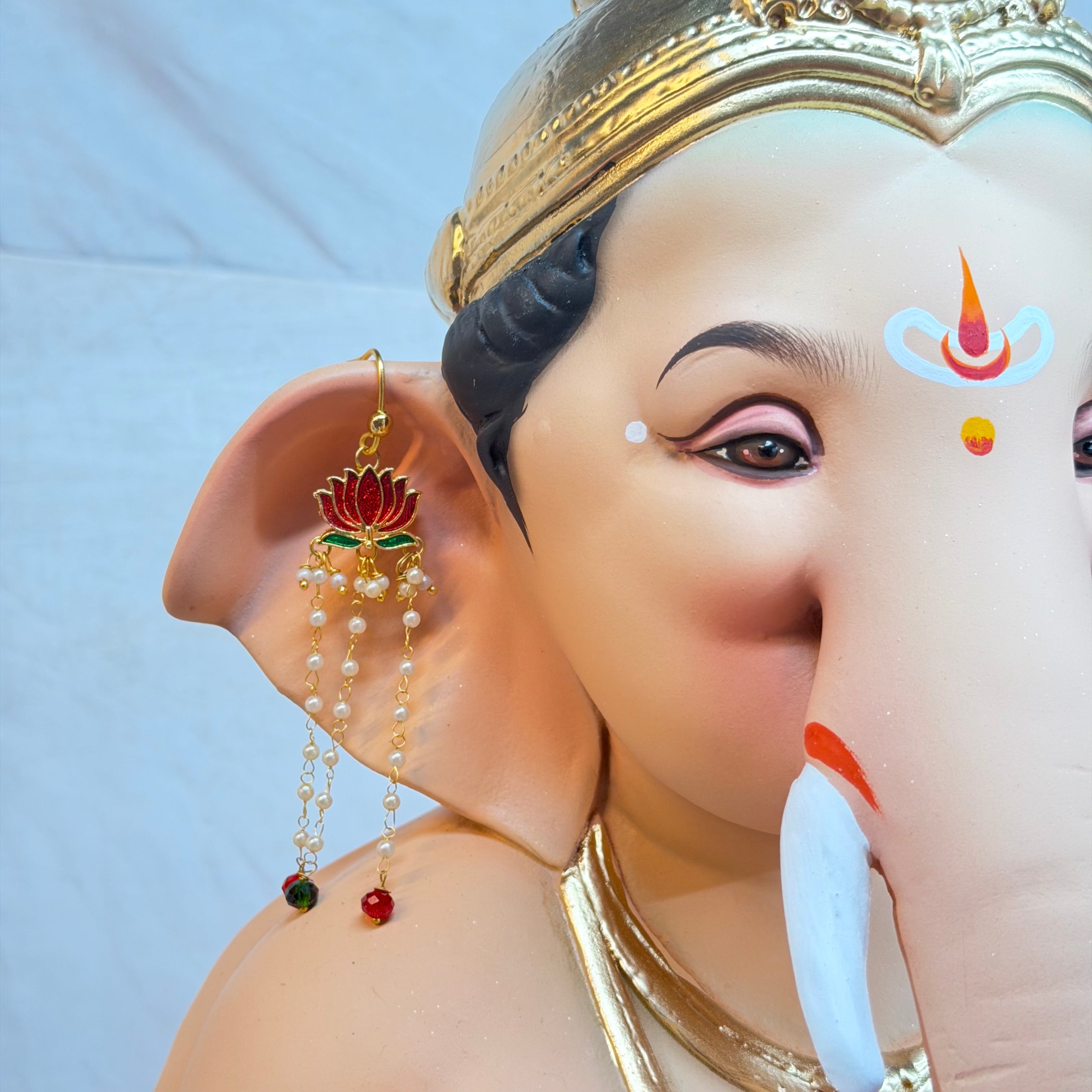 Handmade Lotus Pearl Earings For Bappa