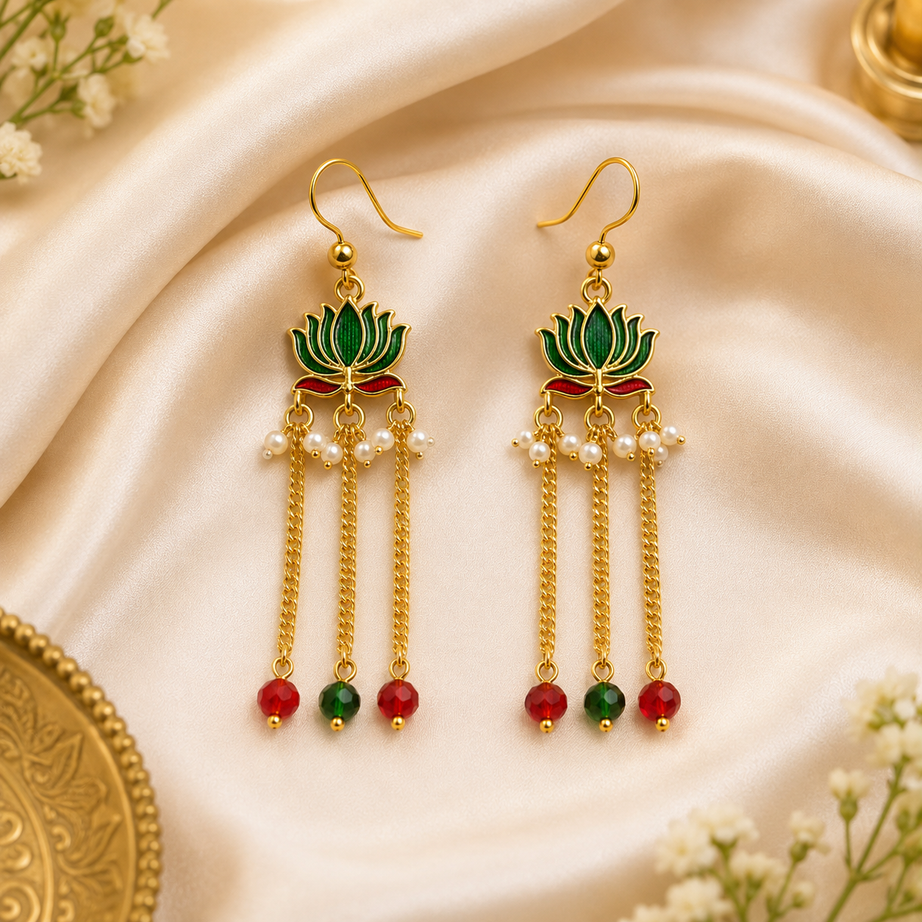 Handmade Lotus Pearl Earings For Bappa