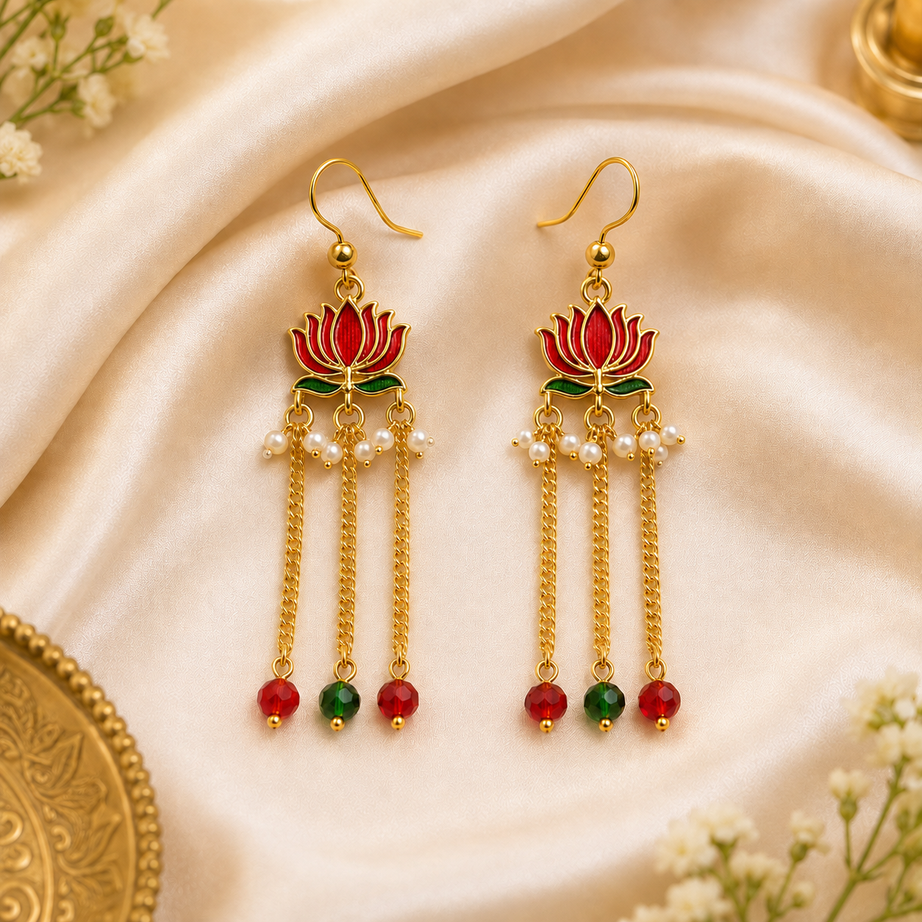 Handmade Lotus Pearl Earings For Bappa