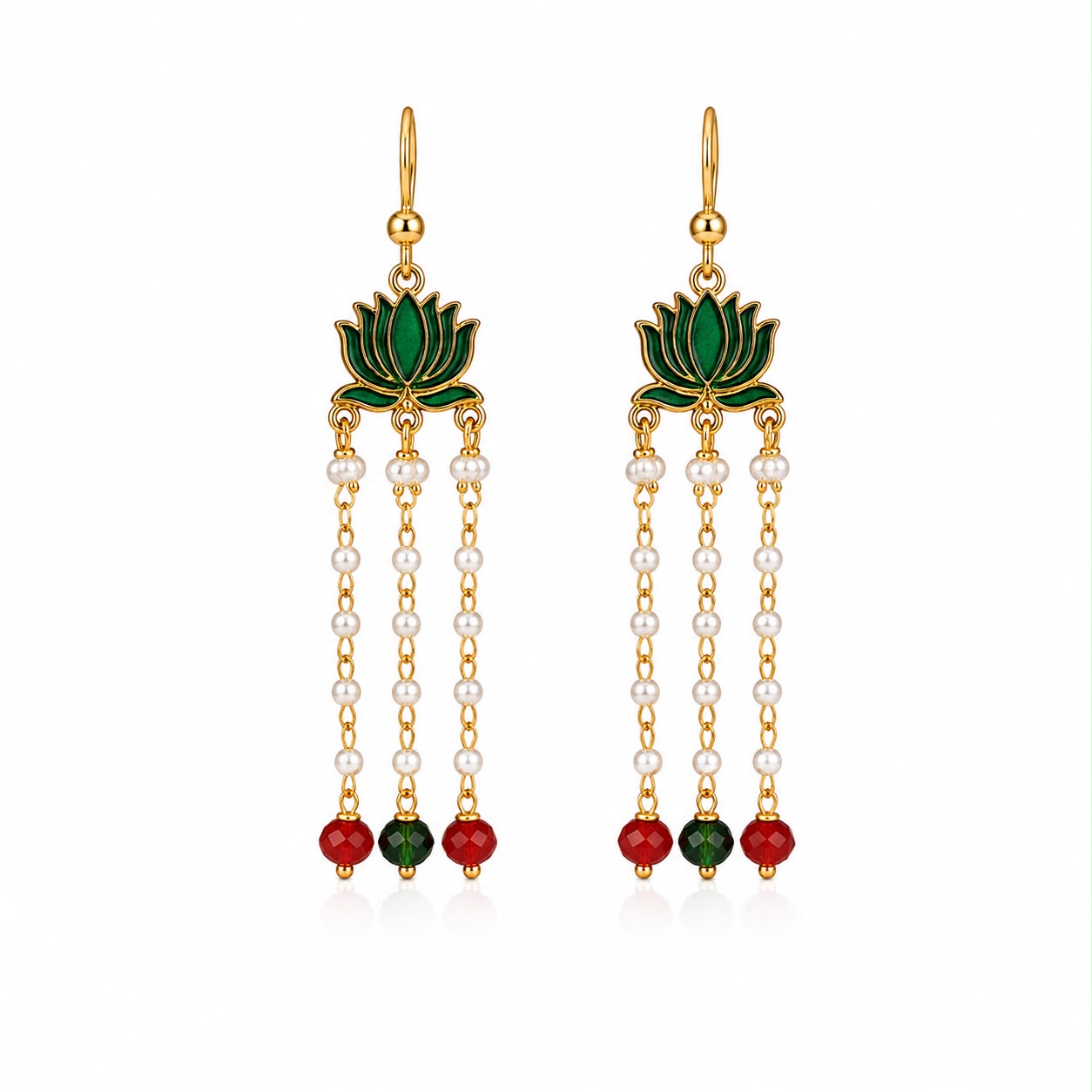 Handmade Lotus Pearl Earings For Bappa