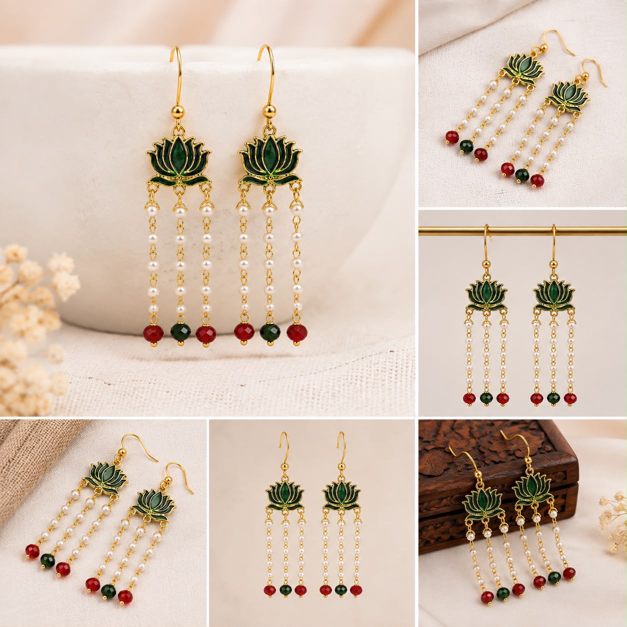 Handmade Lotus Pearl Earings For Bappa