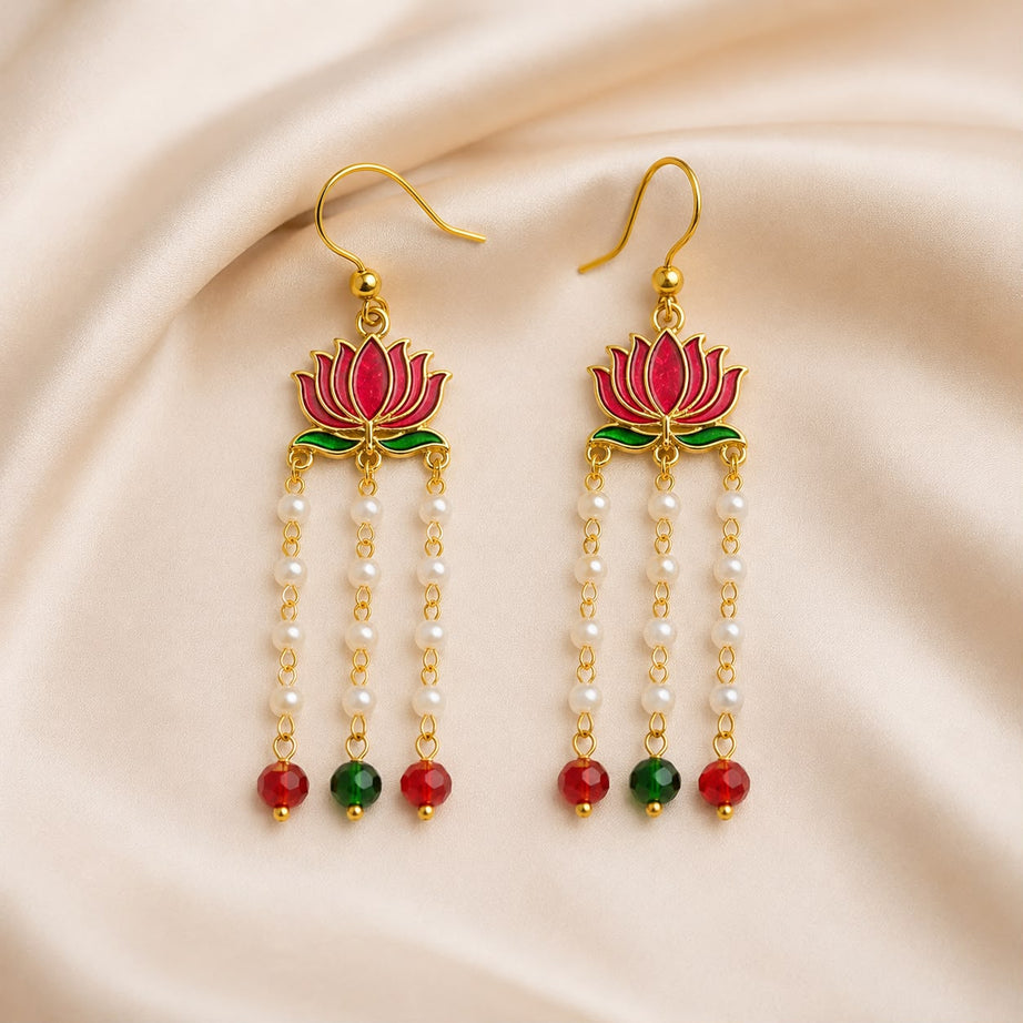 Handmade Lotus Pearl Earings For Bappa