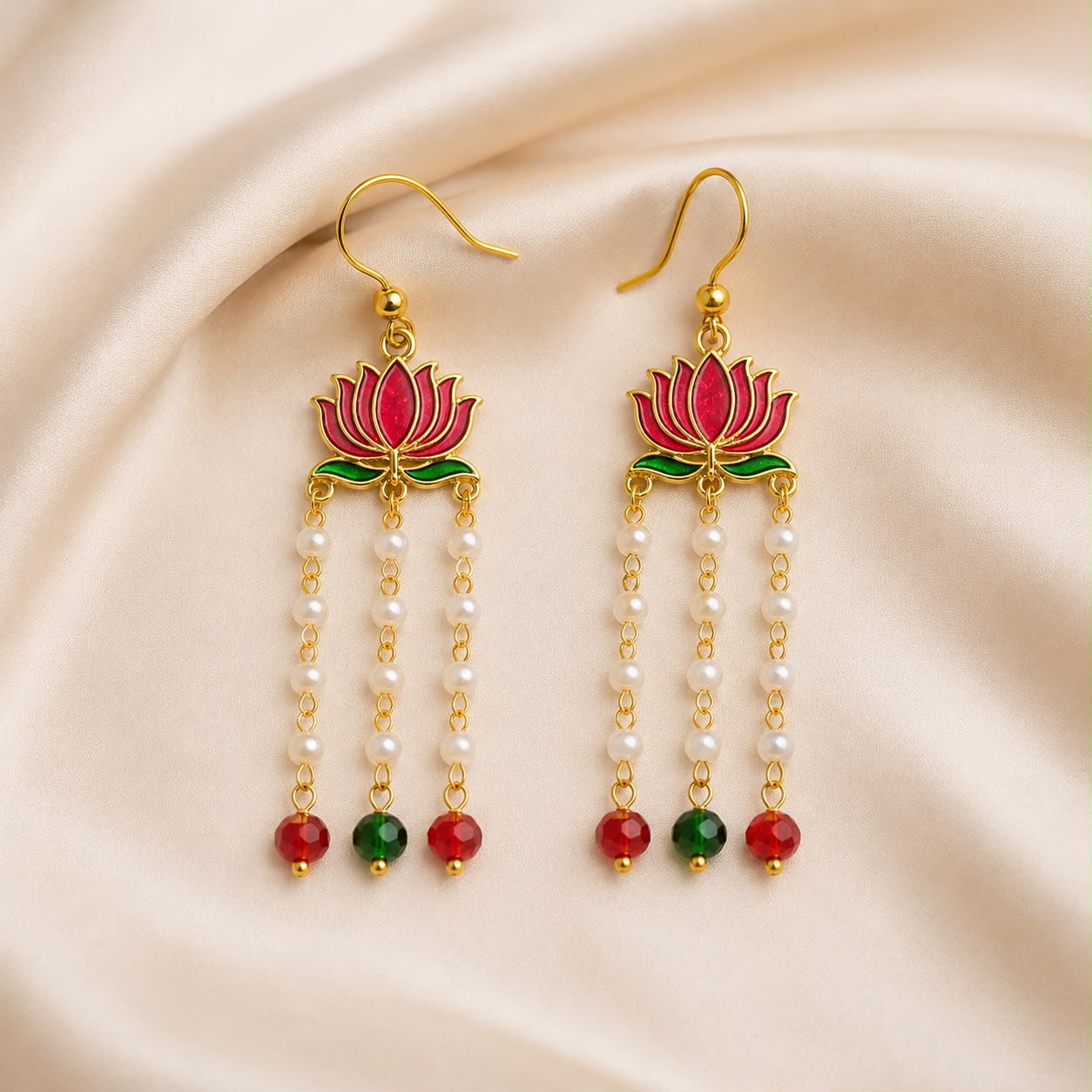 Handmade Lotus Pearl Earings For Bappa