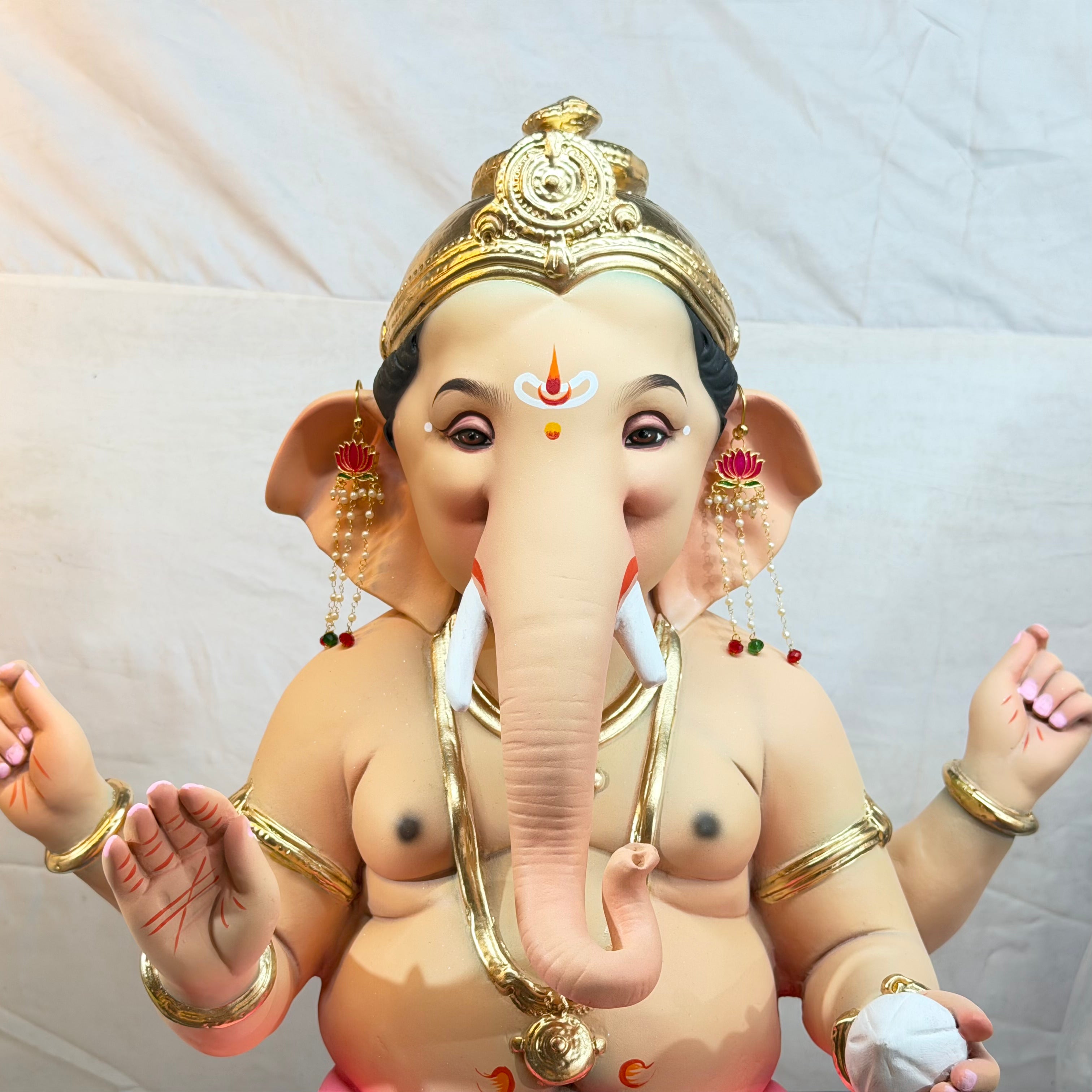 Handmade Lotus Pearl Earings For Bappa