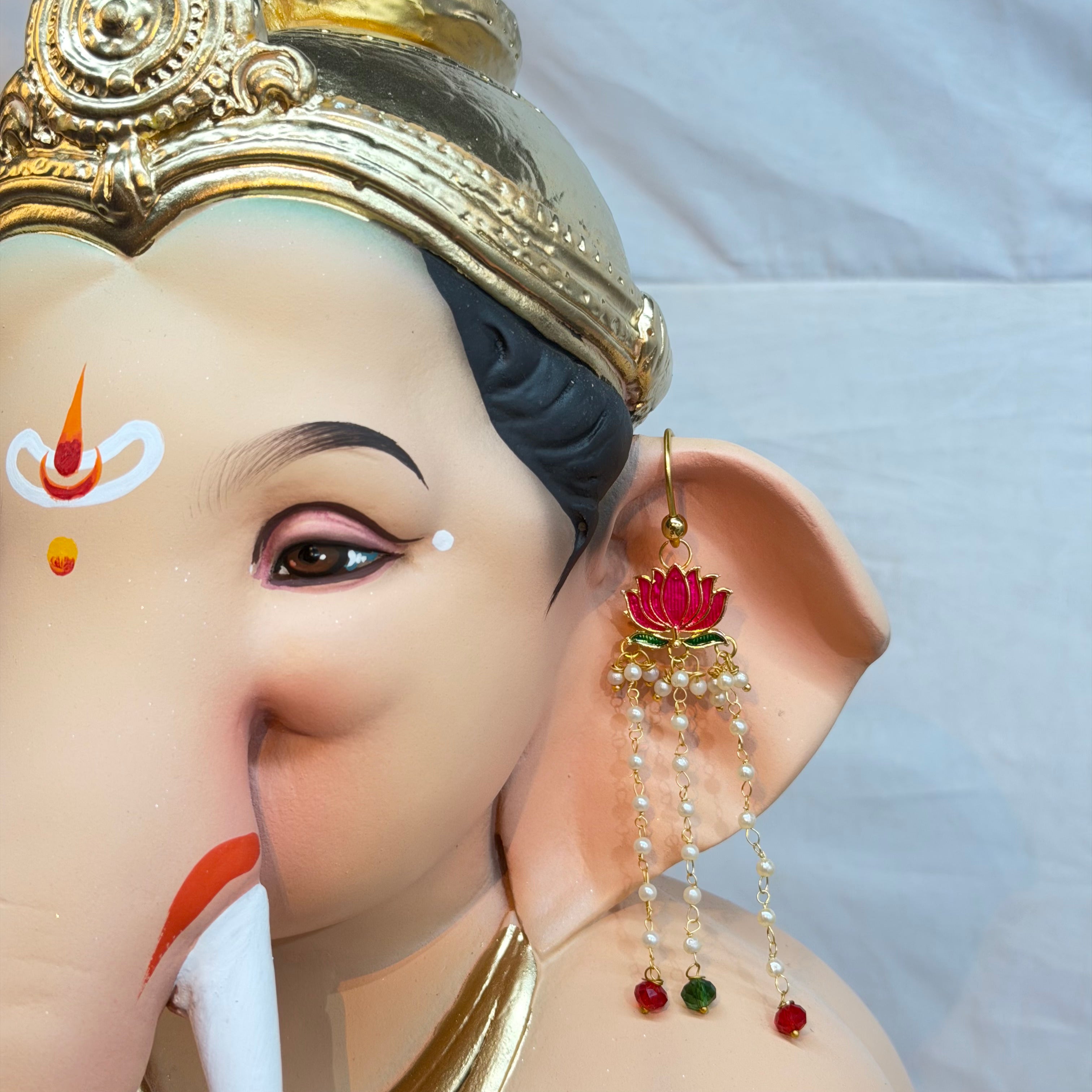 Handmade Lotus Pearl Earings For Bappa