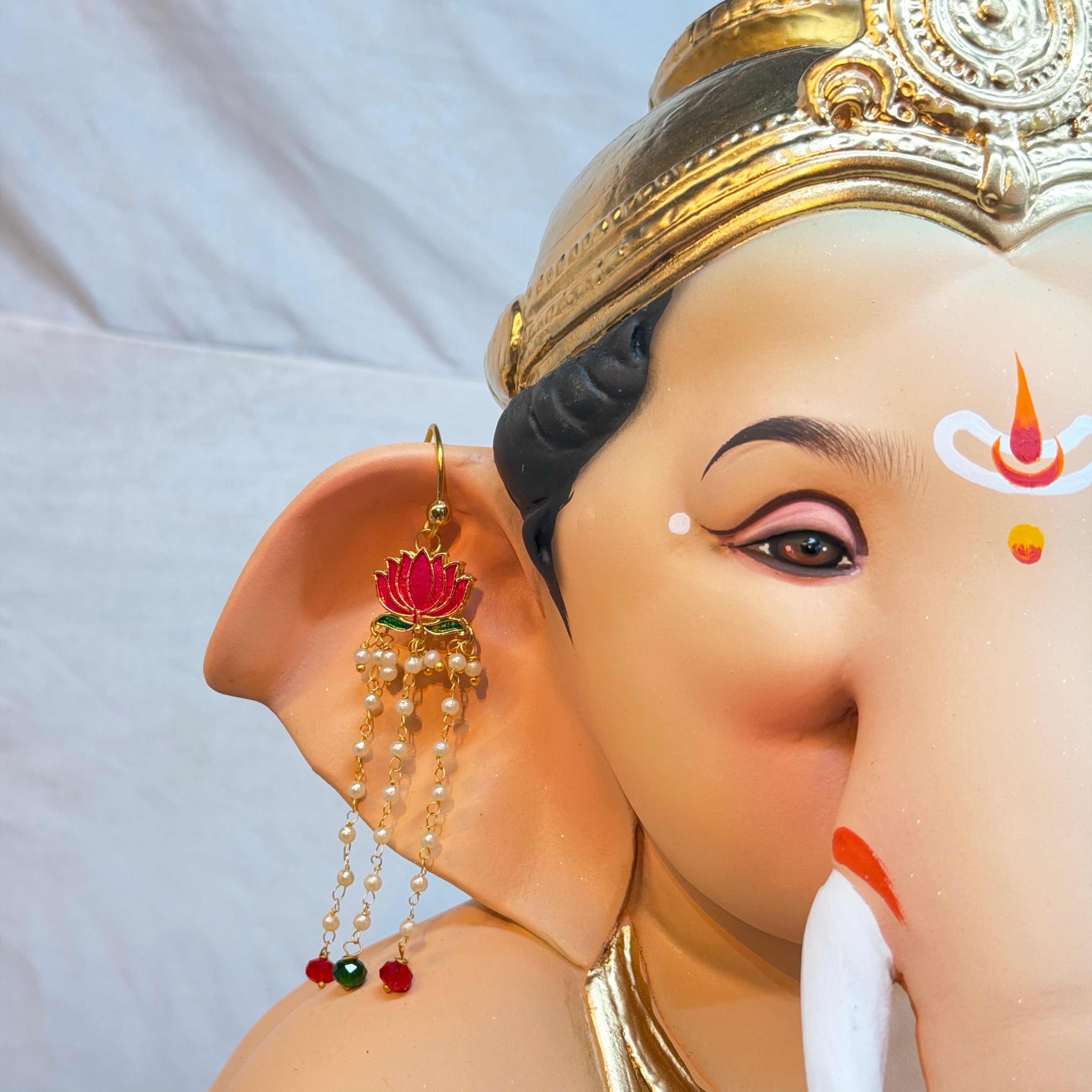 Handmade Lotus Pearl Earings For Bappa
