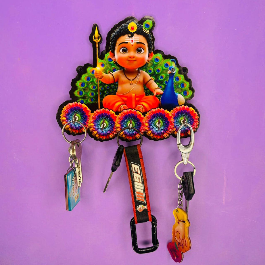 Murugan Kartikeya Key Holder for Home Entrance | Decorative Wall Hanging Key Stand
