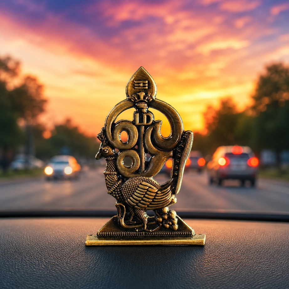 Om Vel Kartikey Peacock Car Dashboard Decor for Car, Office & Temple
