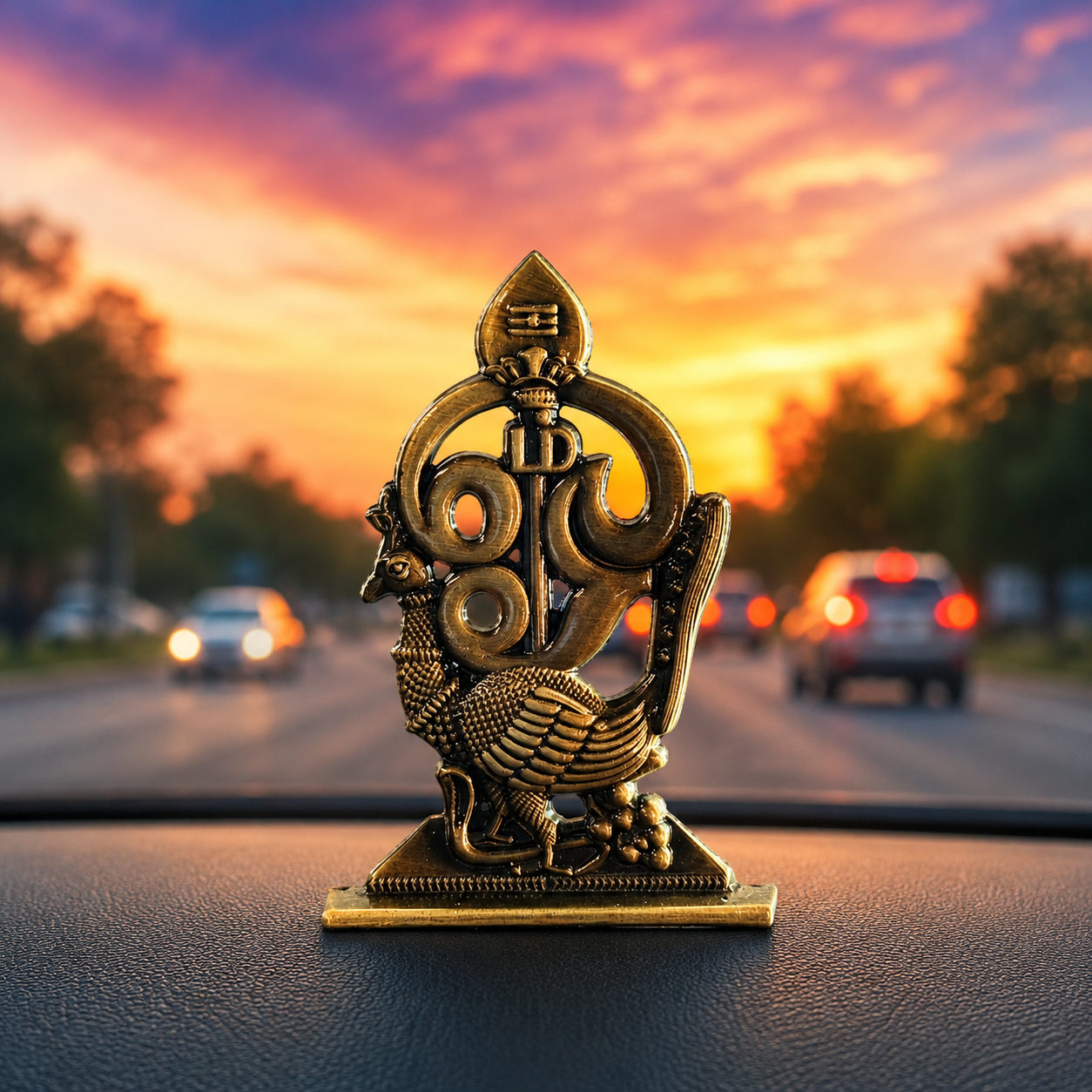 Om Vel Kartikey Peacock Car Dashboard Decor for Car, Office & Temple