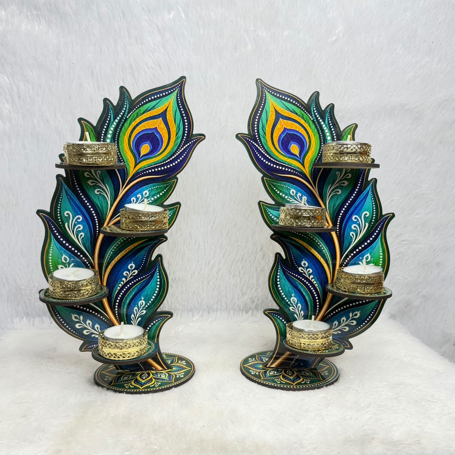 Decorative Peacock Diya Stand Set of 2