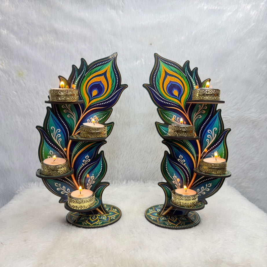 Decorative Peacock Diya Stand Set of 2
