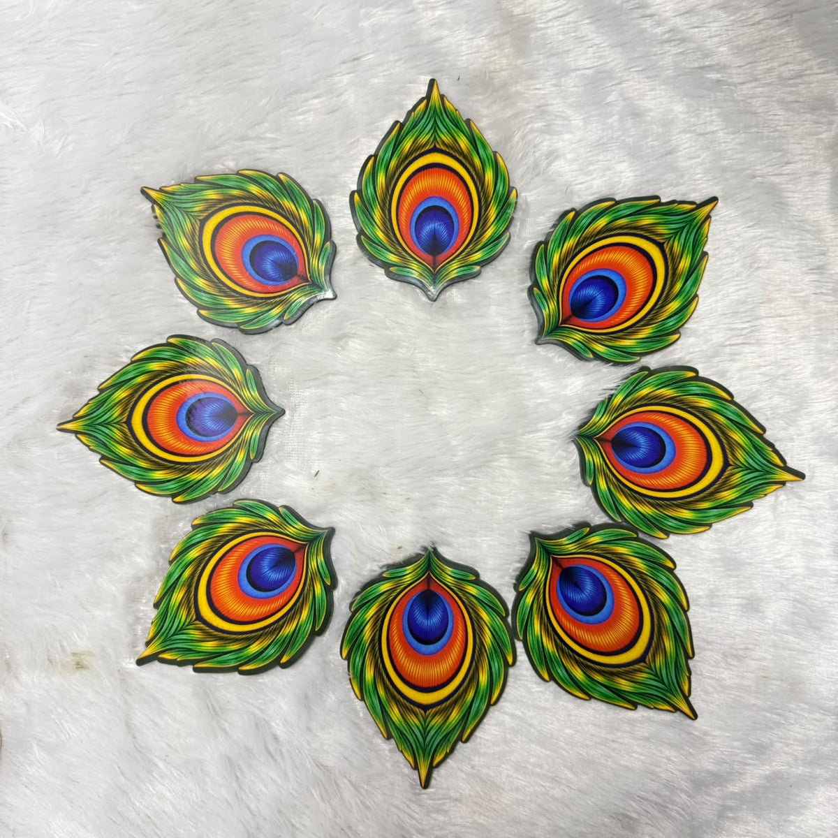 Decorative Peacock Tealight Candle Holder Set – 8 Piece Floor Rangoli Diya Set