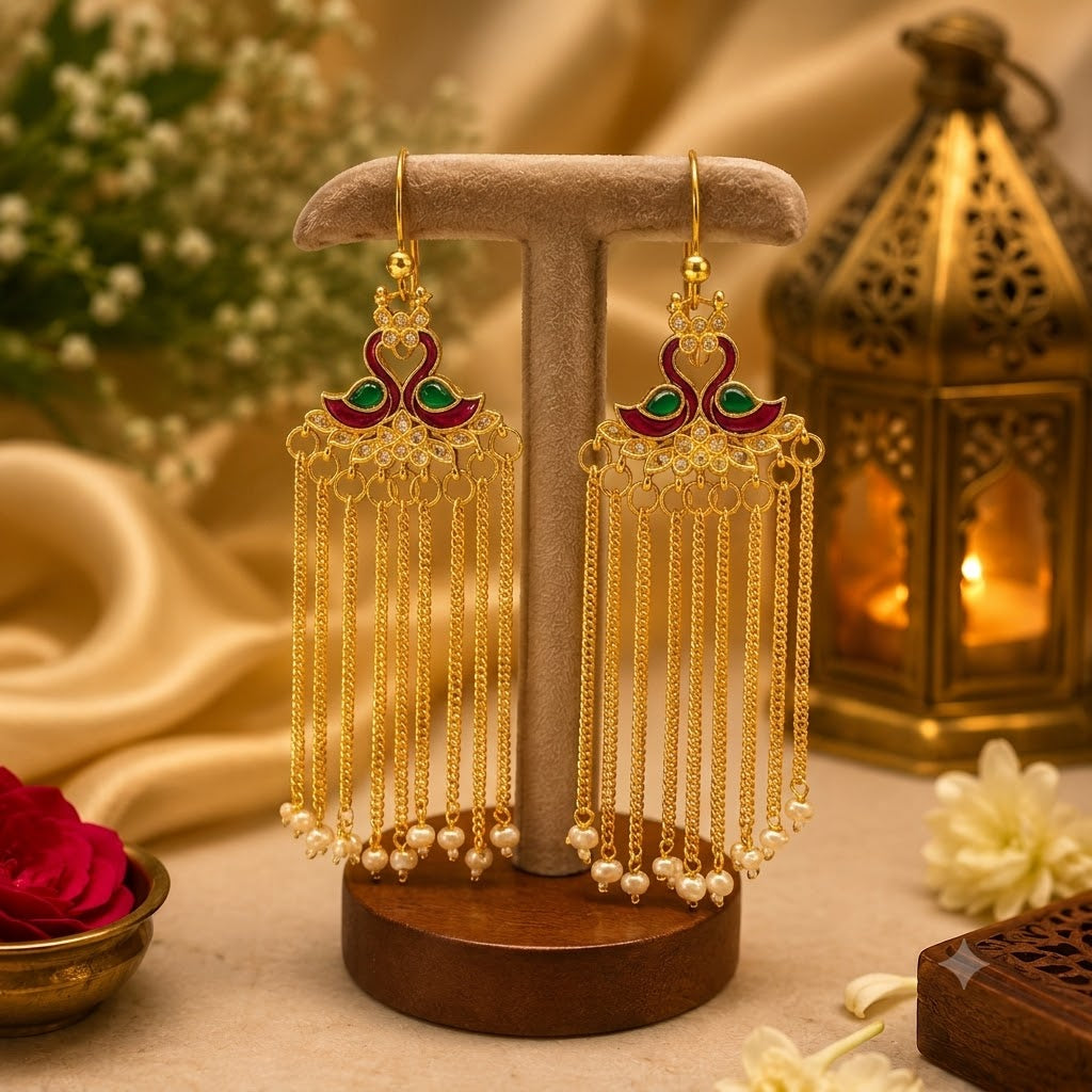Handmade Peacock Pearl Earrings for Bappa