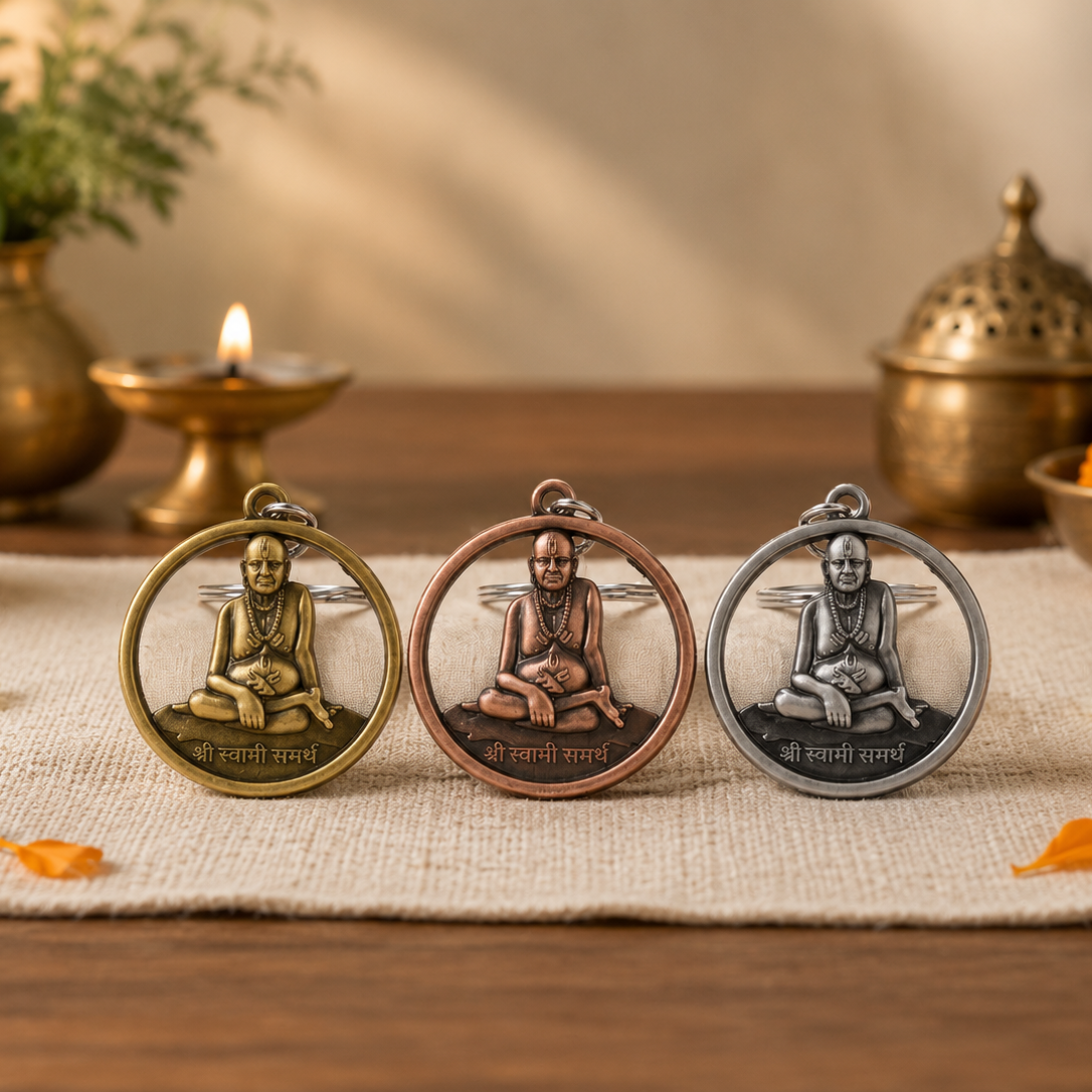 Shree Swami Samartha Religious Round Keychain for Men & Women | Spiritual Key Ring for Car, Bike, Home & Office Keys | Devotional Gift Item (1 Pcs)