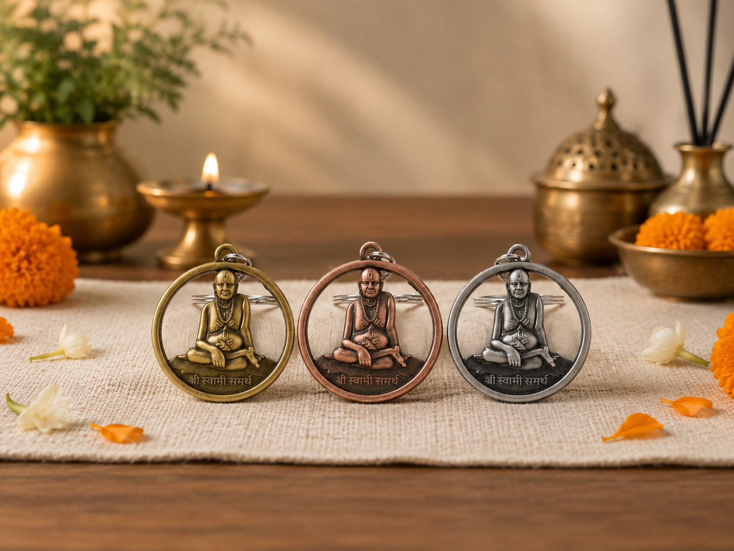 Shree Swami Samartha Religious Round Keychain for Men & Women | Spiritual Key Ring for Car, Bike, Home & Office Keys | Devotional Gift Item (1 Pcs)