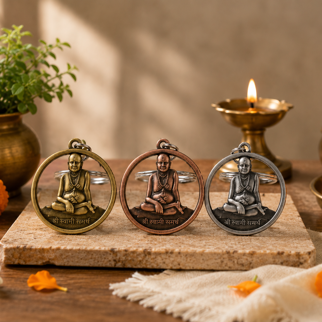 Shree Swami Samartha Religious Round Keychain for Men & Women | Spiritual Key Ring for Car, Bike, Home & Office Keys | Devotional Gift Item (1 Pcs)