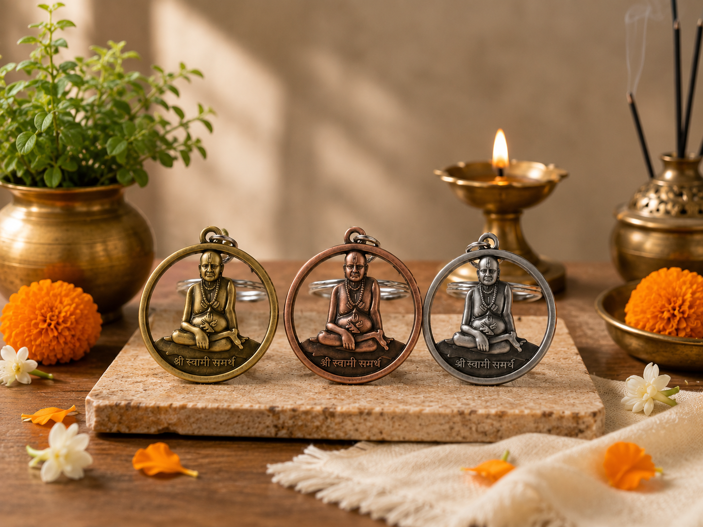 Shree Swami Samartha Religious Round Keychain for Men & Women | Spiritual Key Ring for Car, Bike, Home & Office Keys | Devotional Gift Item (1 Pcs)